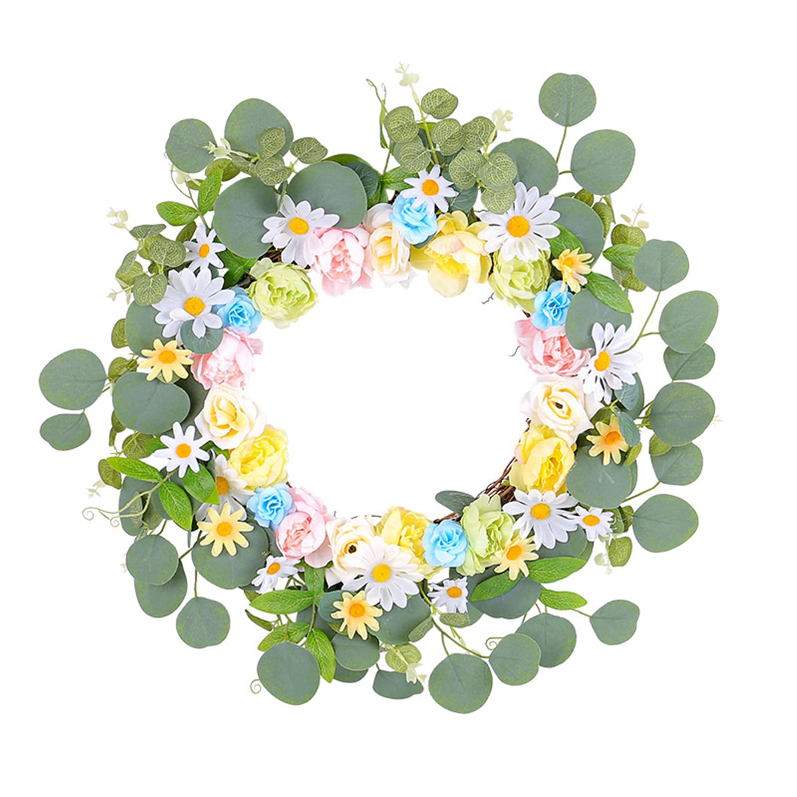 Colorful Rose Wreath for Front Door, Artificial Spring Wreath for Garden Farmhouse Outdoor Garden Wedding Decorations Wedding