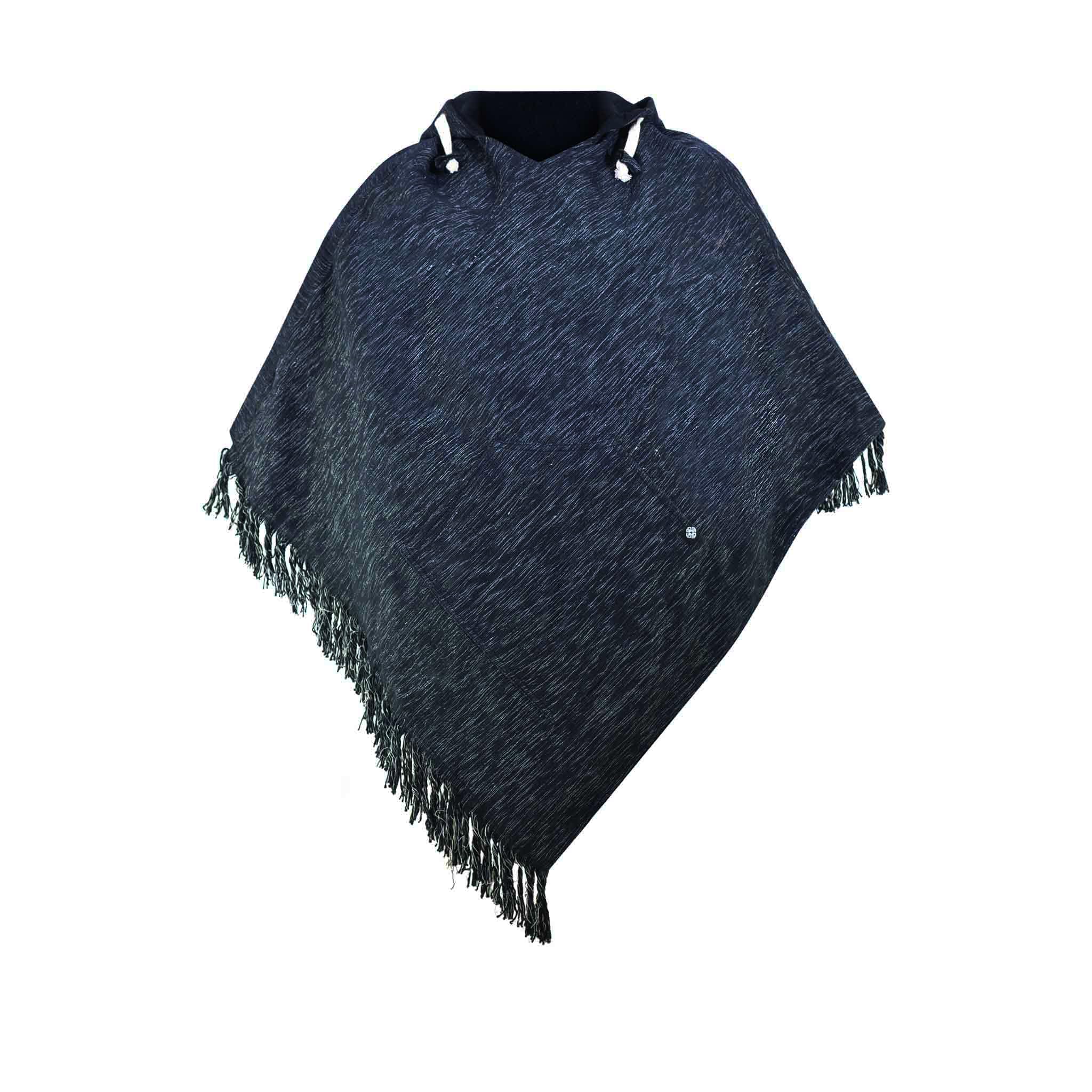 Virblatt Men's Mottled Black - Poncho | 100% Cotton | Mexican Poncho Baja Hoodie Poncho Hooded Pancho Warm Hooded Poncho Winter Cape - Abajo Bd Xxl