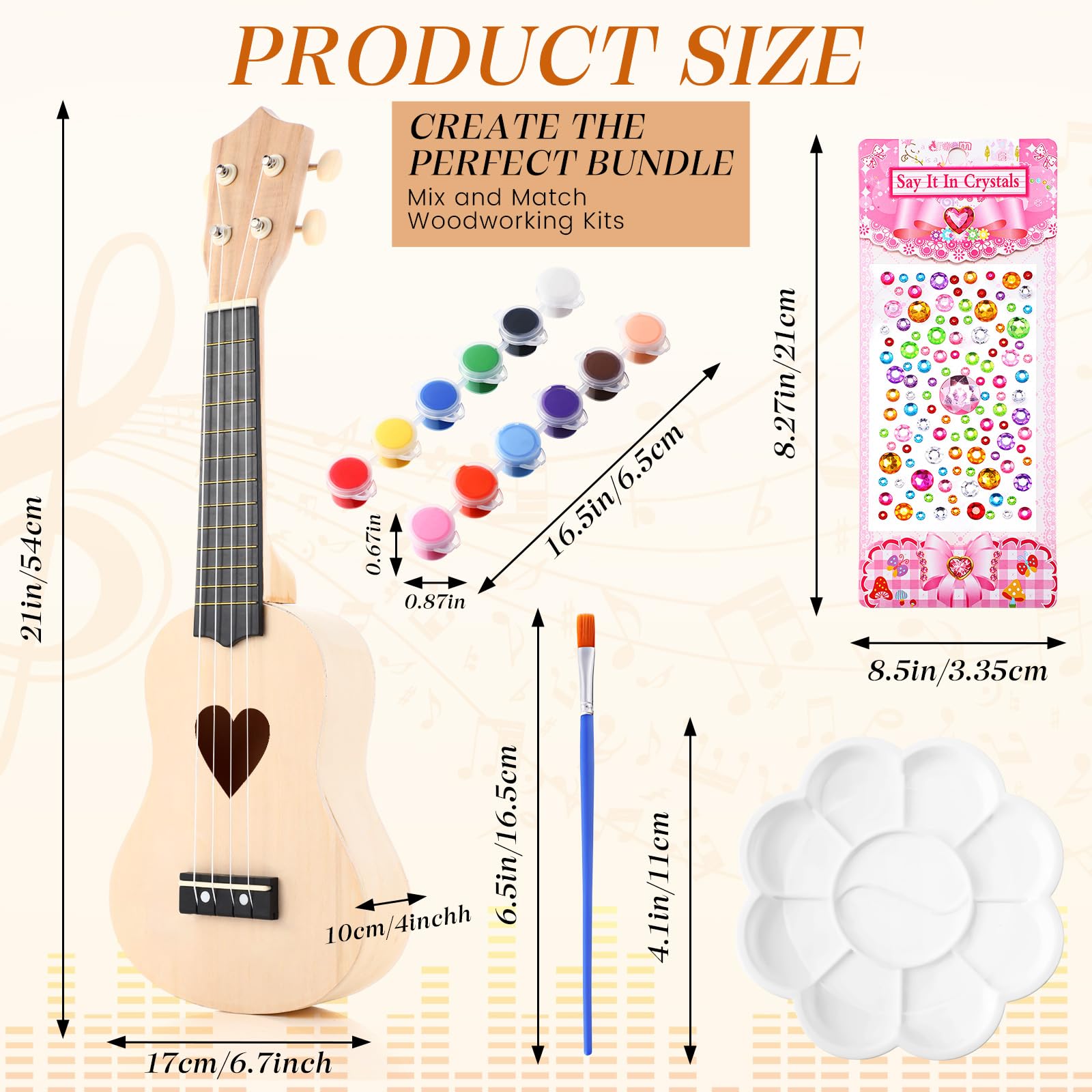 Boao DIY Guitar Kit 21 Inch Make Your Own Ukulele DIY Kit with Installation Tools Soprano Guitar Build Kit Unfinished Guitar Handwork Kit Wooden Ukulele Crafts for Amateur Beginner Little Ones (Heart)