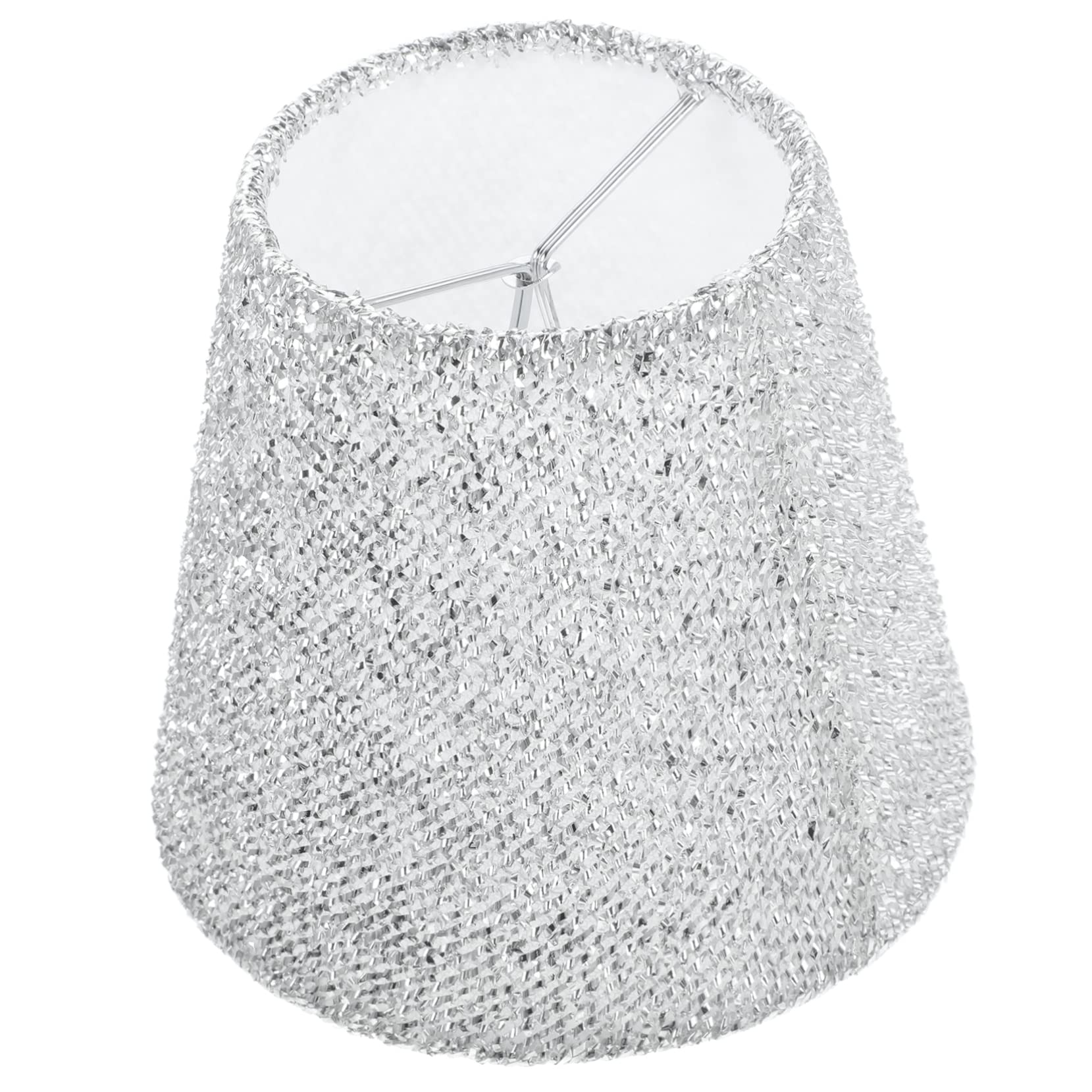 CAXUSD Small E14 Lampshade Vintage Fabric Light Cover for Desk and Floor Lamps, Silver Glitter, Replacement Lamp Shade for Indoor Use