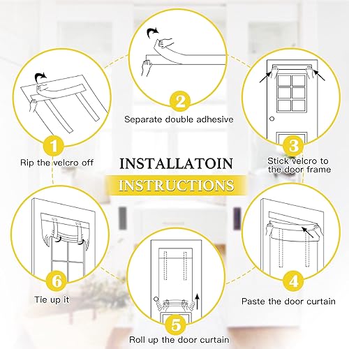 Miniatura 6 de NICETOWN Cortina de puerta francesa para puerta, 100 % opaca de lino, cortina de ventana para oficinabaño, cortina de amarre Trica para puerta