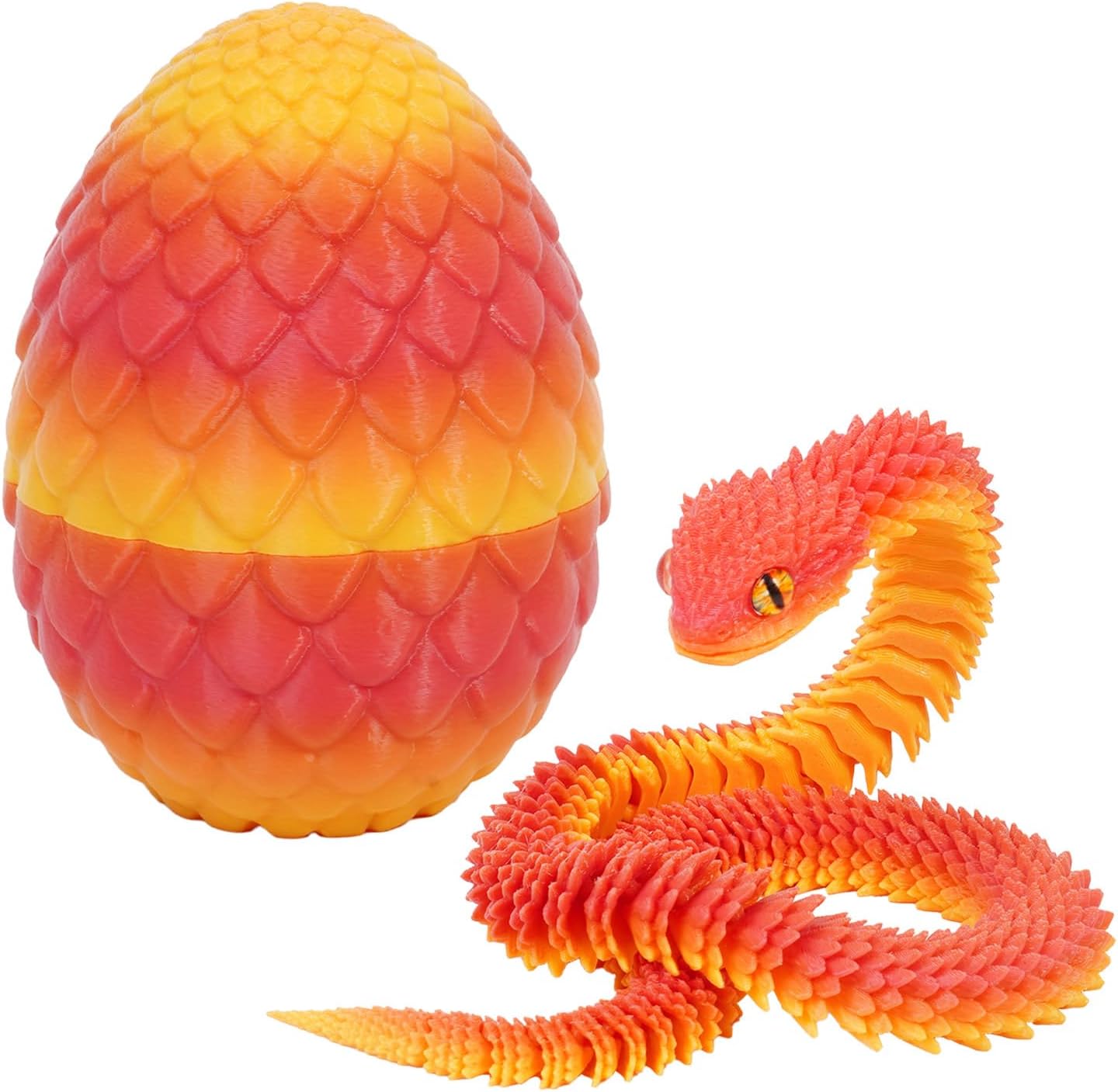 3D Printed Snake with Egg Crystal Dragon Fidget Toys Inside Articulated Mystery Snake in Egg Flexible Joints Animals Surprise Eggs Adults Executive Desk Home Office Decor Easter (Matte/Yellow Orange)