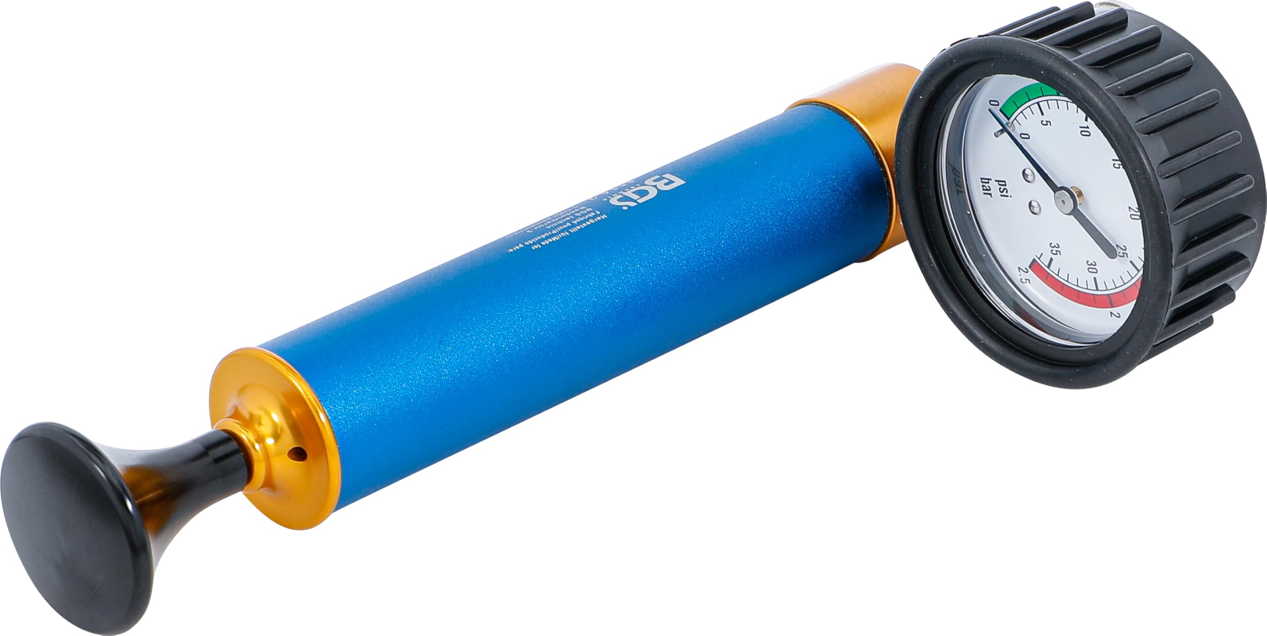 BGS 8514-2 | Bomba de presión con manómetro | para BGS 8514 | Escala 0 – 2,5 bar/0 – 35 psi, división 0,1 bar/1 psi, acoplamiento rápido, aluminio anodizado