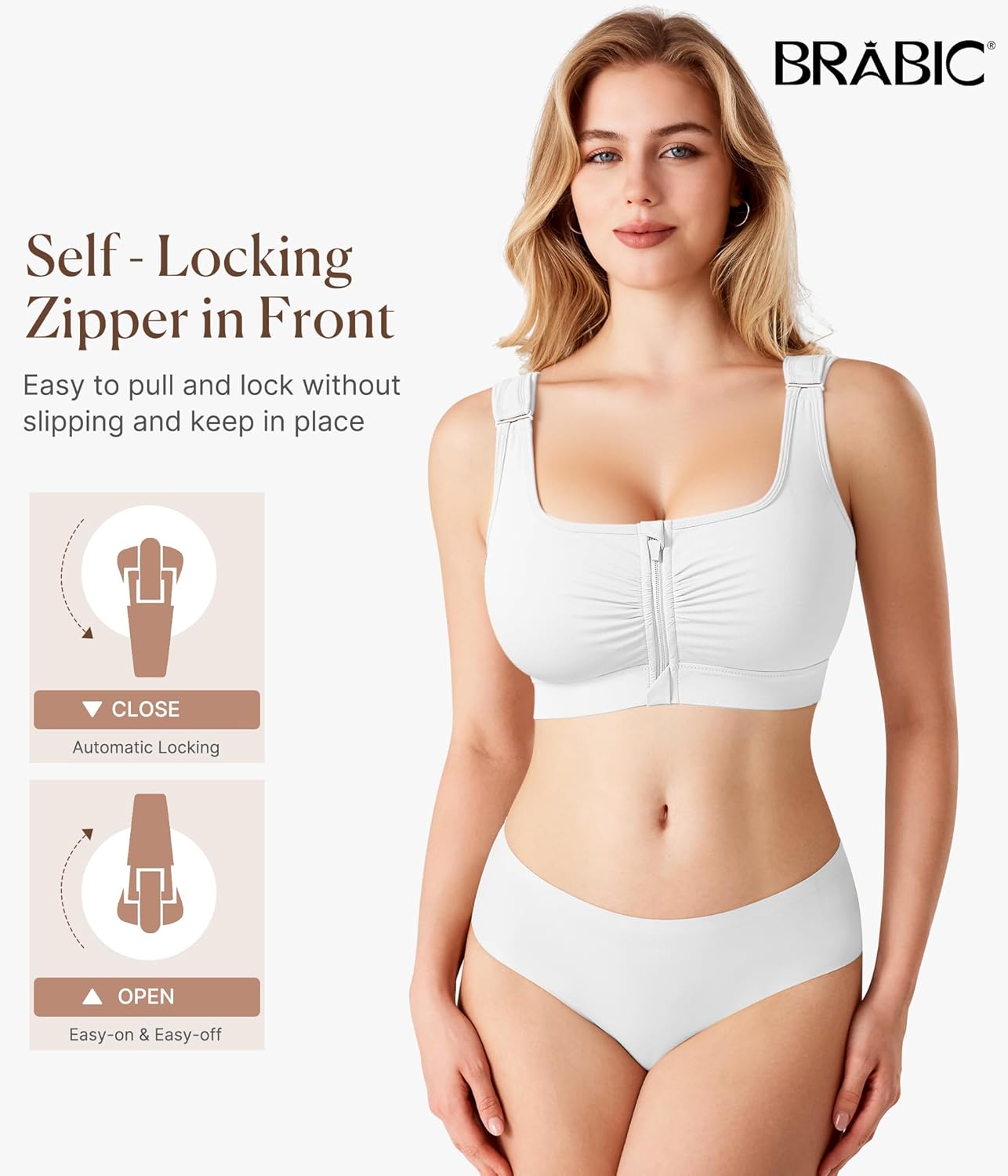 BRABIC Zip Front Closure Bras for Women Post Sugery Compression Surgical Bra Full Coverage with Adjustable Straps - Image 4