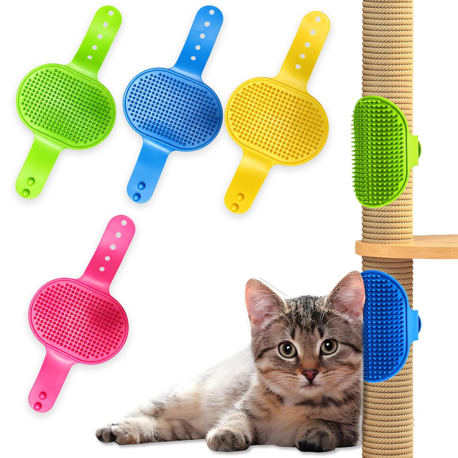 4 Piezas Cepillo para Gatos Automasajeador, Rascador Esquinero para Patas de Mesa y Pared, Peine de Masaje y Quitapelo para Gatos, Accesorios para Mascotas