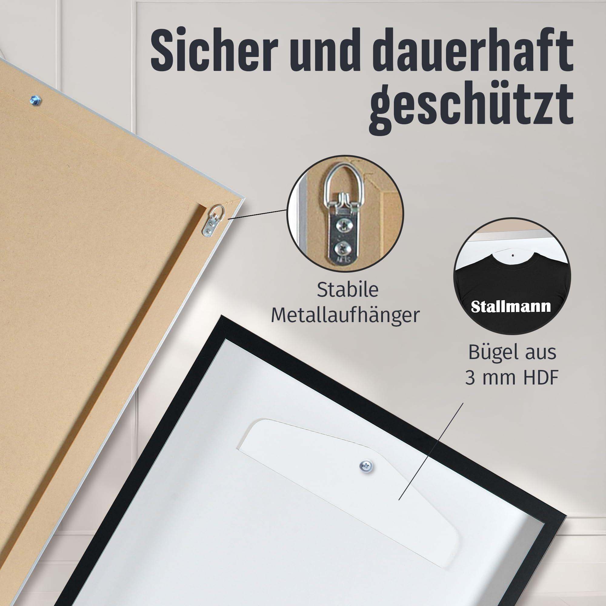 Trikotrahmen 'Easy Click & Fill' mit Tür | Rahmen-Farbe: Schwarz | Hintergrund: Schwarz | Größe: 70 x 90 cm | hochwertige und leicht zu befüllende Vitrine für Trikots