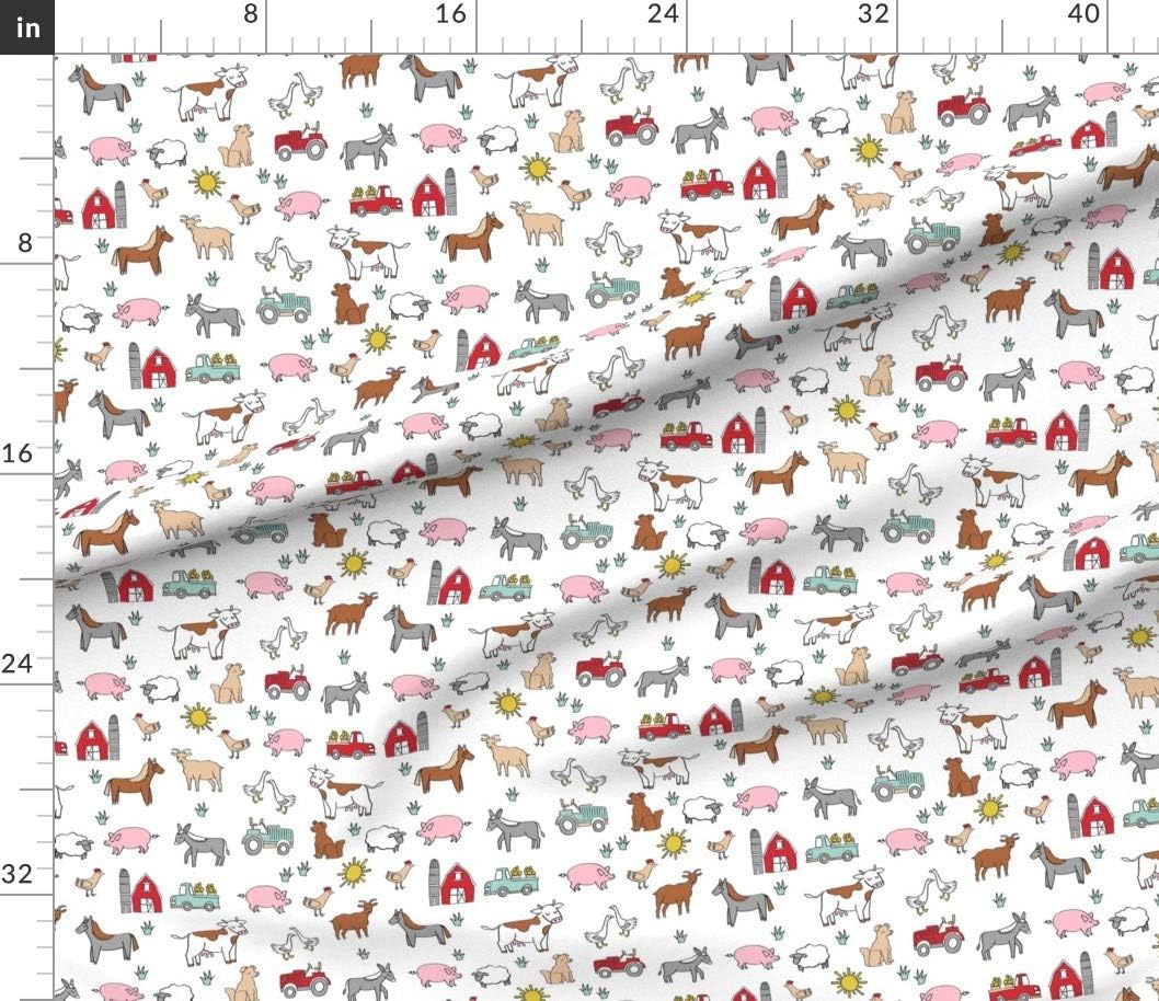 Spoonflower Fabric - Farm Nursery Kids Gender Neutral Cow Chicken Pig Barn Farms White Printed on Petal Signature Cotton Fabric by The Yard - Sewing Quilting Apparel Crafts Decor