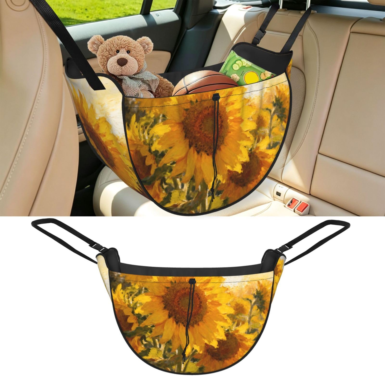 Cntdbu Black Afternoon Sunflowers Car Seat Organizer-Backseat Storage Bag For Travel