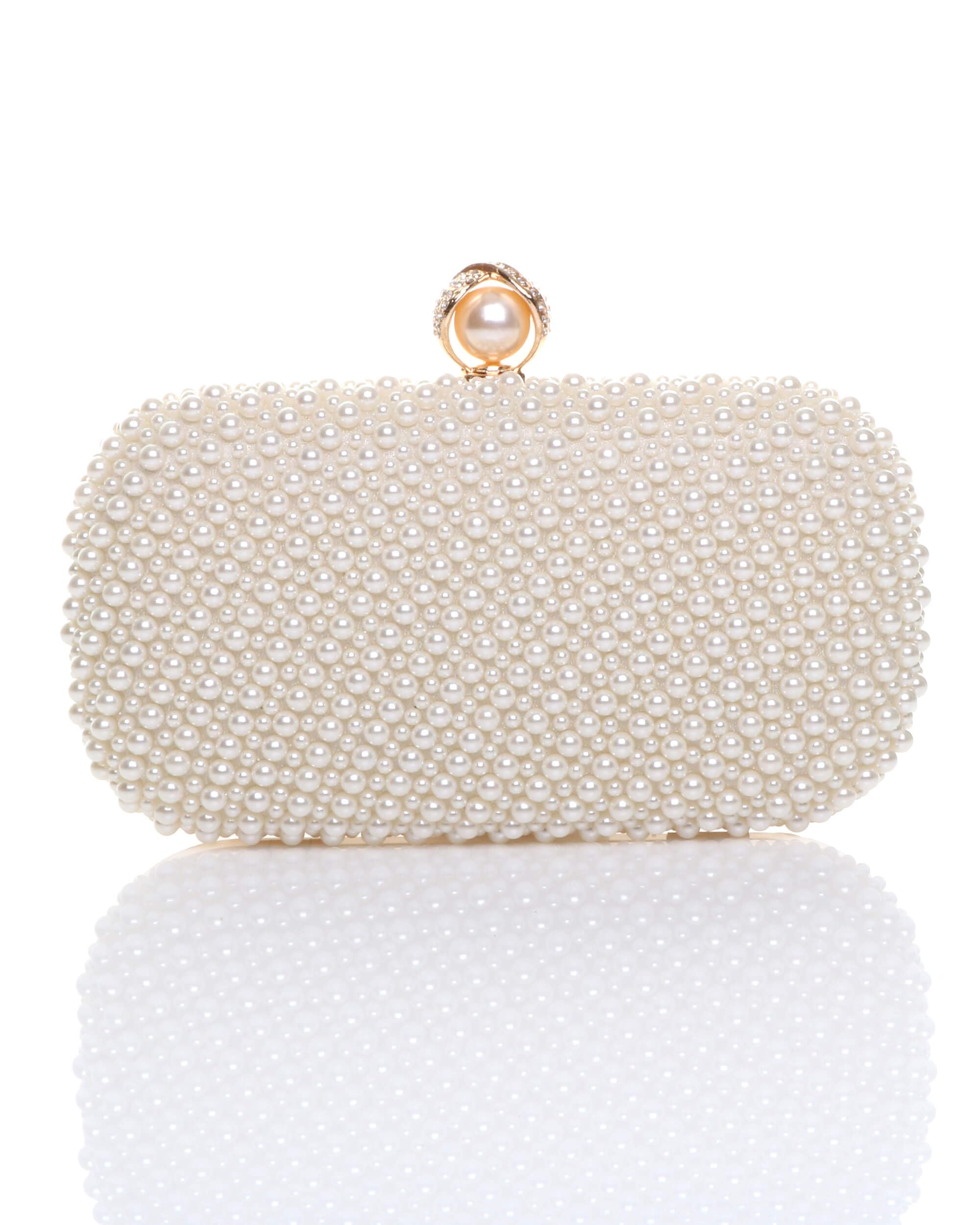 Ajvani Women's Ivory Evening Pearl Beaded Satin Bridal Wedding Prom Party Bag