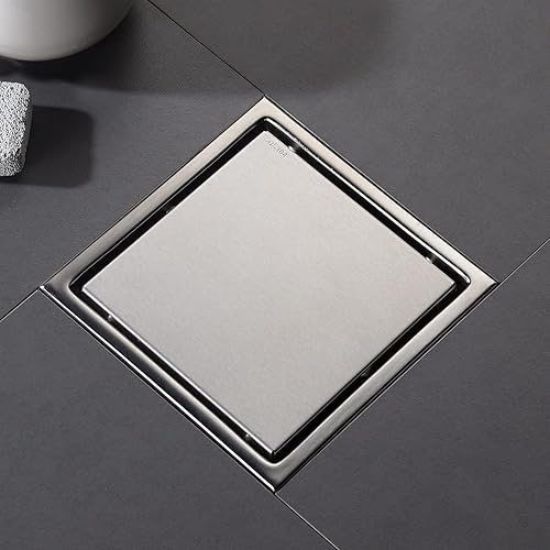 Miniatura 9 de DEOKXZ Desagüe de ducha cuadrado dorado cepillado de 6 pulgadas, con cubierta de rejilla extraíble, forma oculta, acero inoxidable SUS304