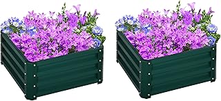Outsunny Set of 2 Raised Garden Bed, Outdoor Planter Box with Galvanised Steel Frame for Growing Vegetables, Flowers and Herbs, 60 x 60 x 30.5 cm, Green