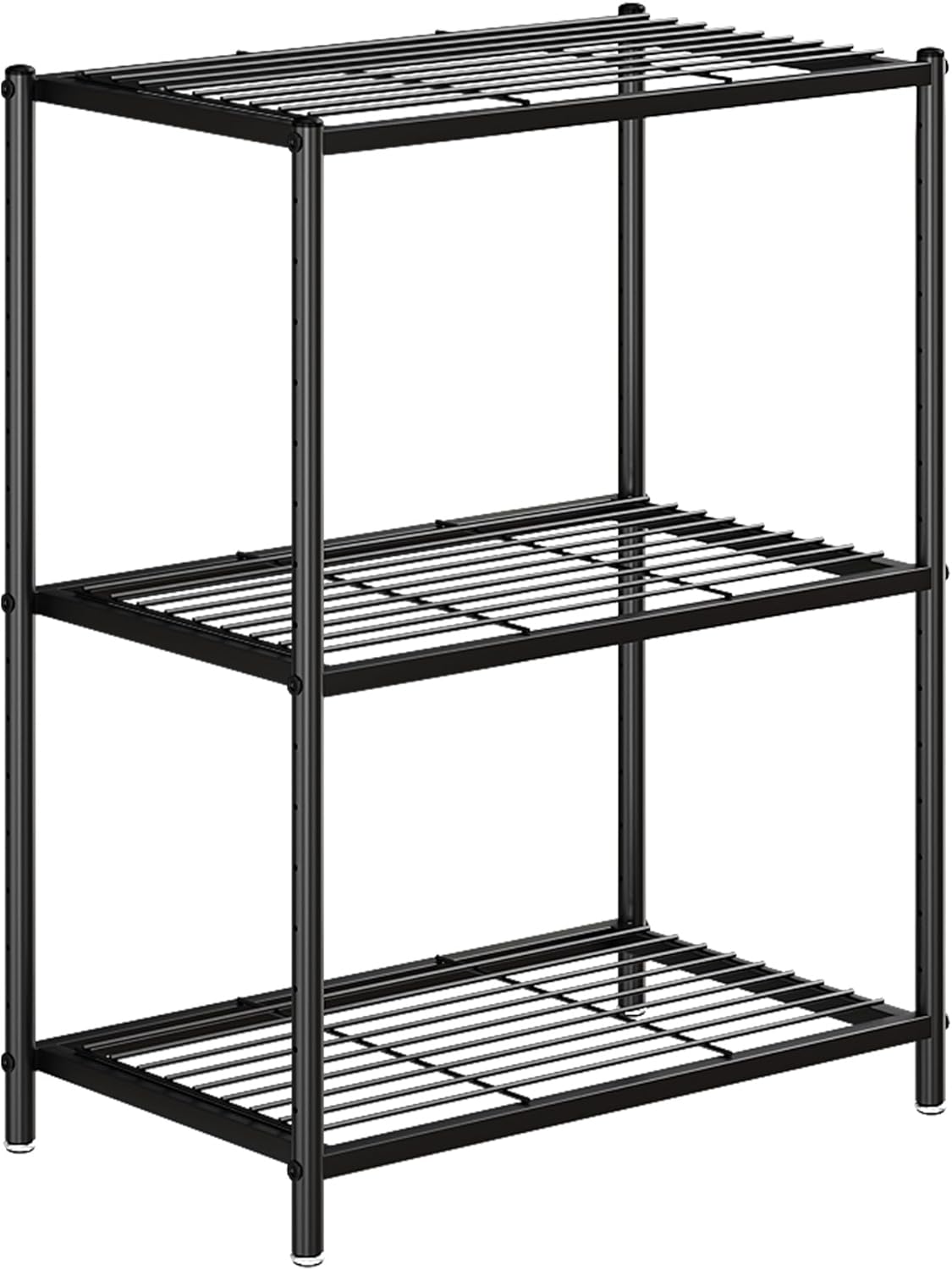 3 Tier Storage Shelves Adjustable Heavy Duty Metal Shelf Standing Storage for Kitchen, Pantry, Garage, Basement(No Wheels, 22.8" L x 13.4" W x 30.3" H) Black 3-Shelf No wheels