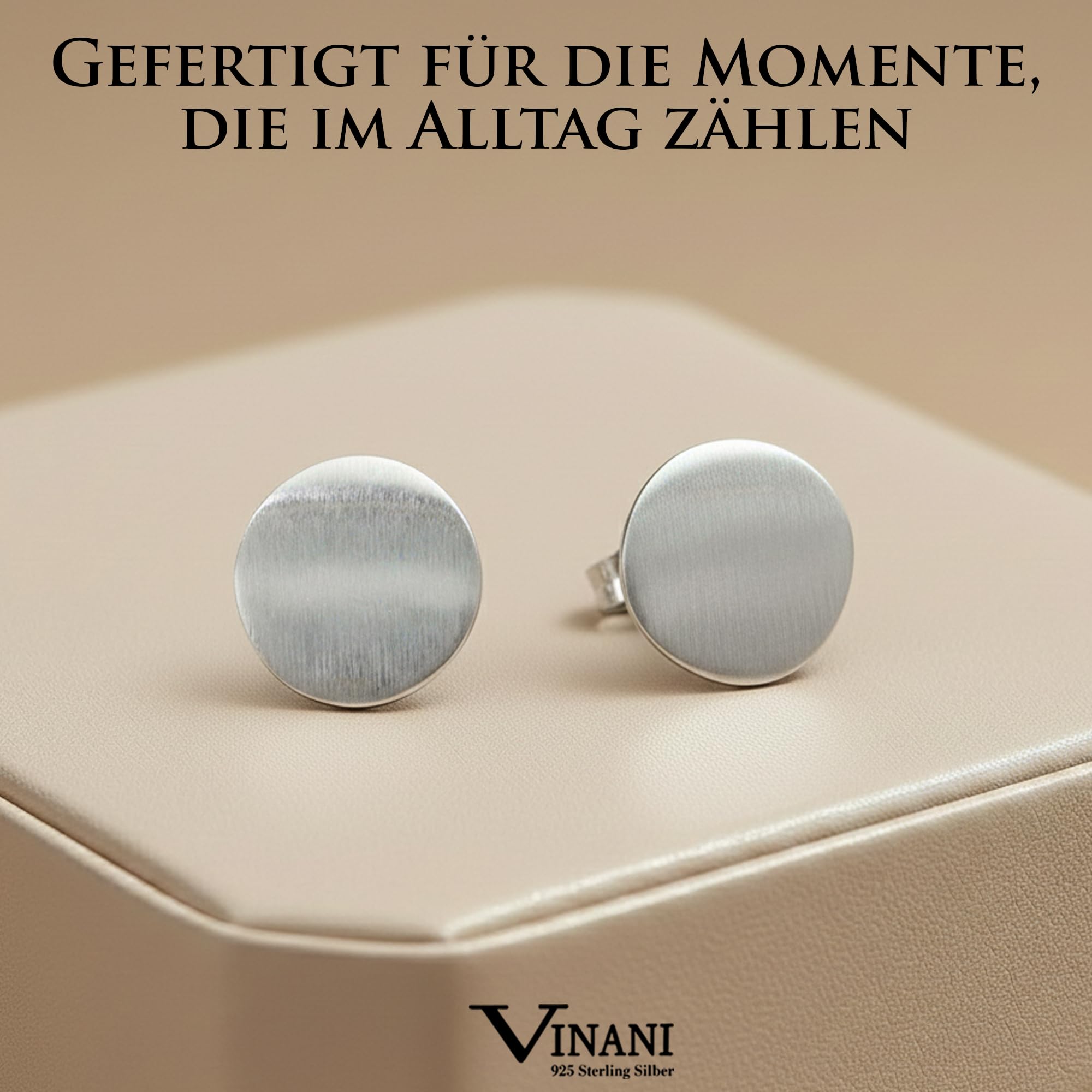 Vinani Damen Ohrstecker 925 Silber - kleiner Kreis mattiert und gewellt - Ohrring Set für Frauen - aus 925 Sterling Silber OKMG