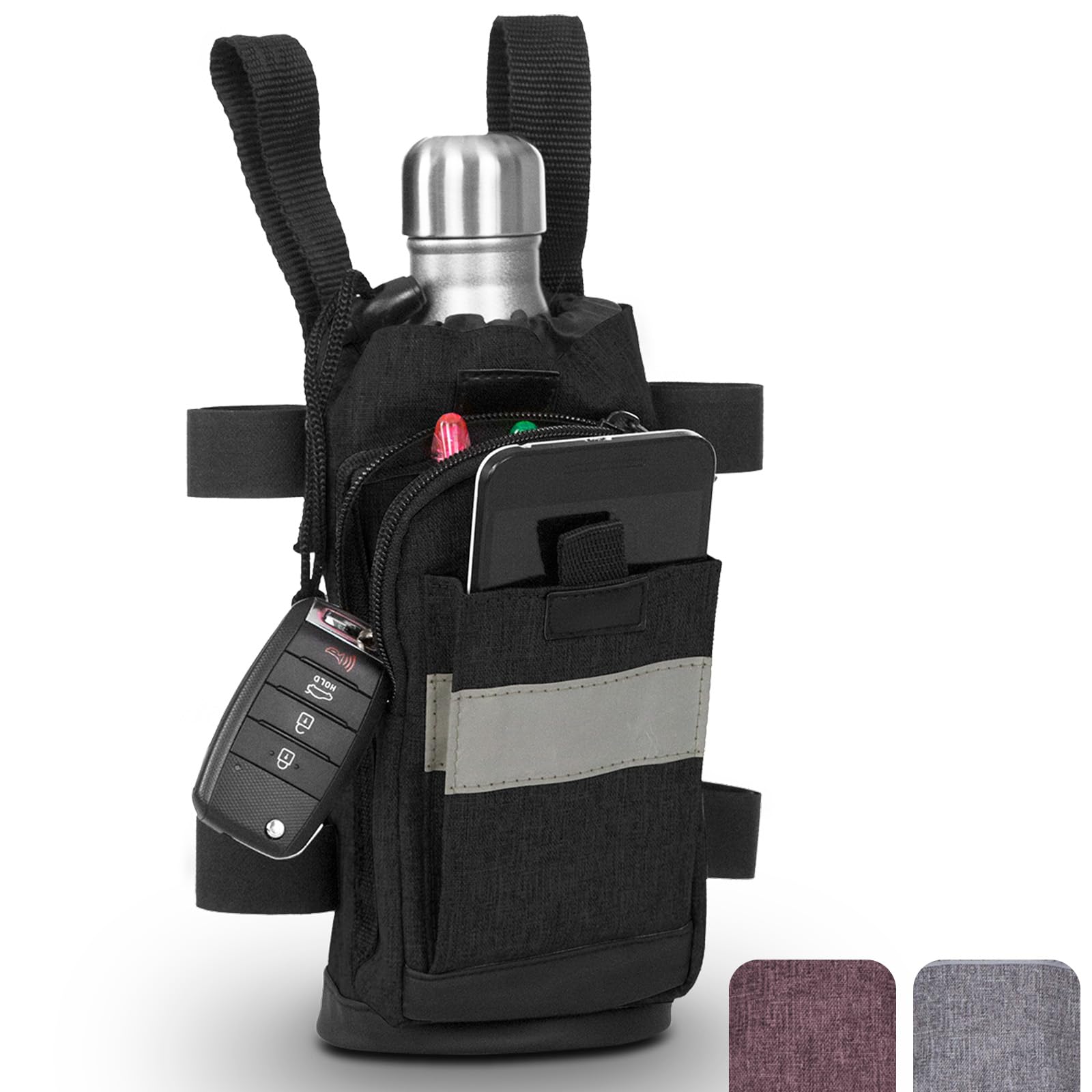 Vive Crutch Accessories Bag - Pouch for Crutches - Accessory Storage Carry Kit for Women, Men, Adults, Kids - Cup and Bottle Pocket Holder with Ergonomic Design (Black)