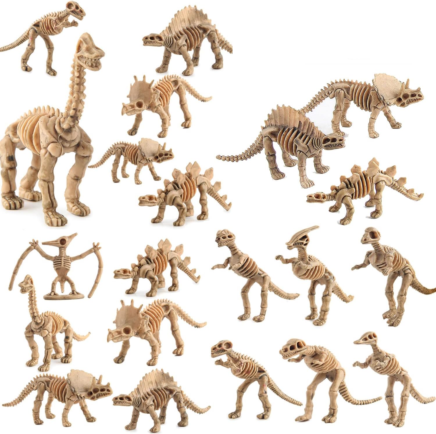 24pcs Dinosaur Fossil Skeletons, 3.7 Inch Assorted Figures Dino Bones, Educational Gift for Science Play, Dino Sand Dig, Party Favor & Decorations.