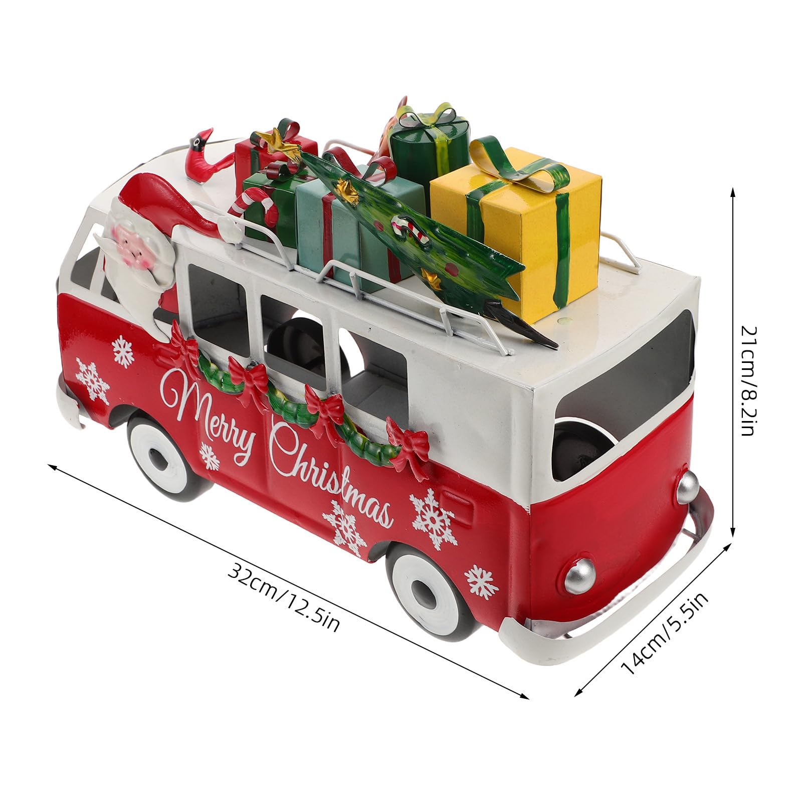 Statuina Natale Bus Retro in Ferro Rosso da Tavolo 32 Cm