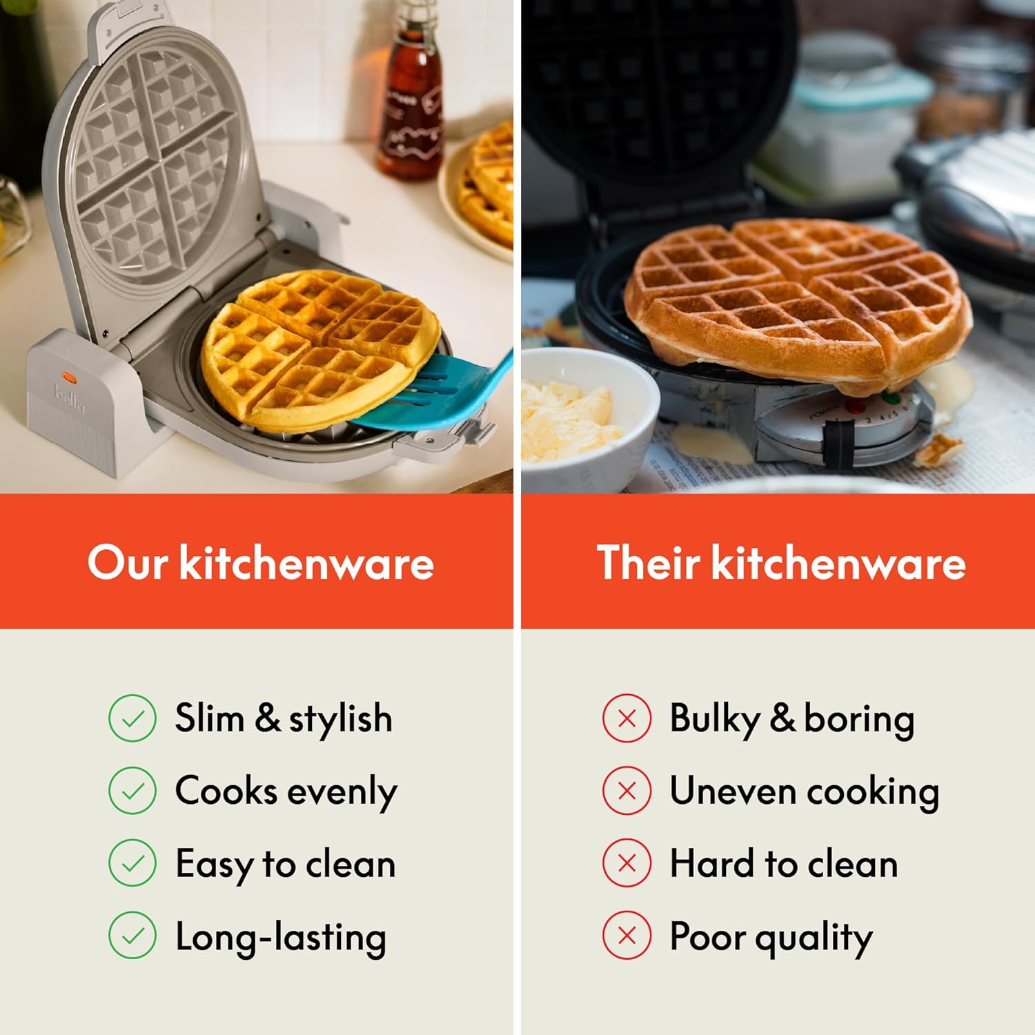 BELLA 2 slice Slim toaster + Flip-n-Store Ceramic Waffle Maker, Fits-anywhere™ Kitchenware, Waffle Iron w with EverGood™ Ceramic Nonstick Coating & Smart Toaster w 6 Shades Control, Oatmilk