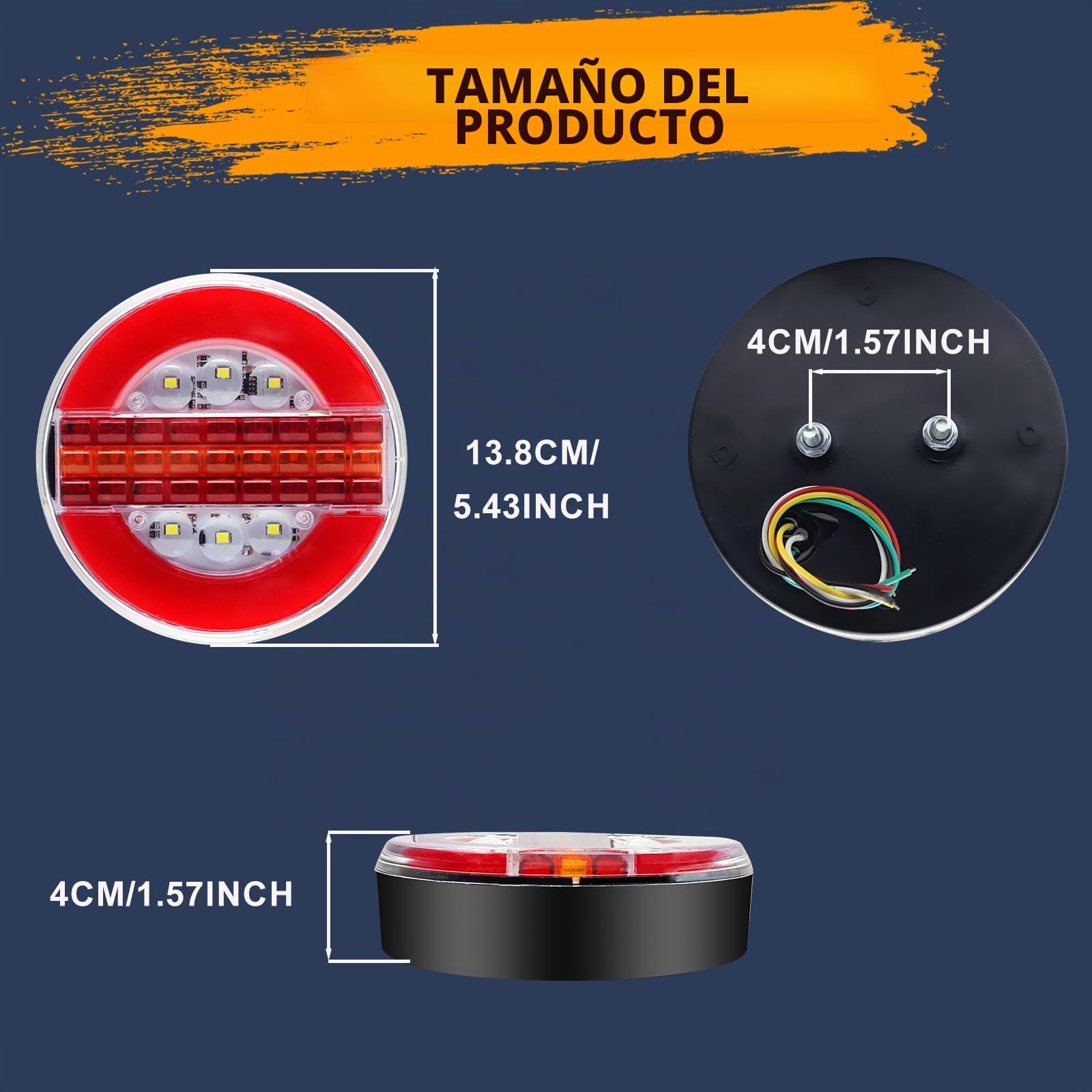 2PCS Pilotos Traseros de Remolque Redondos Led Impermeable,12V 24V Luces Traseros Led para Remolque Luz de Freno de Camión/Indicador de Señal de giro dinámico (Modelo A)