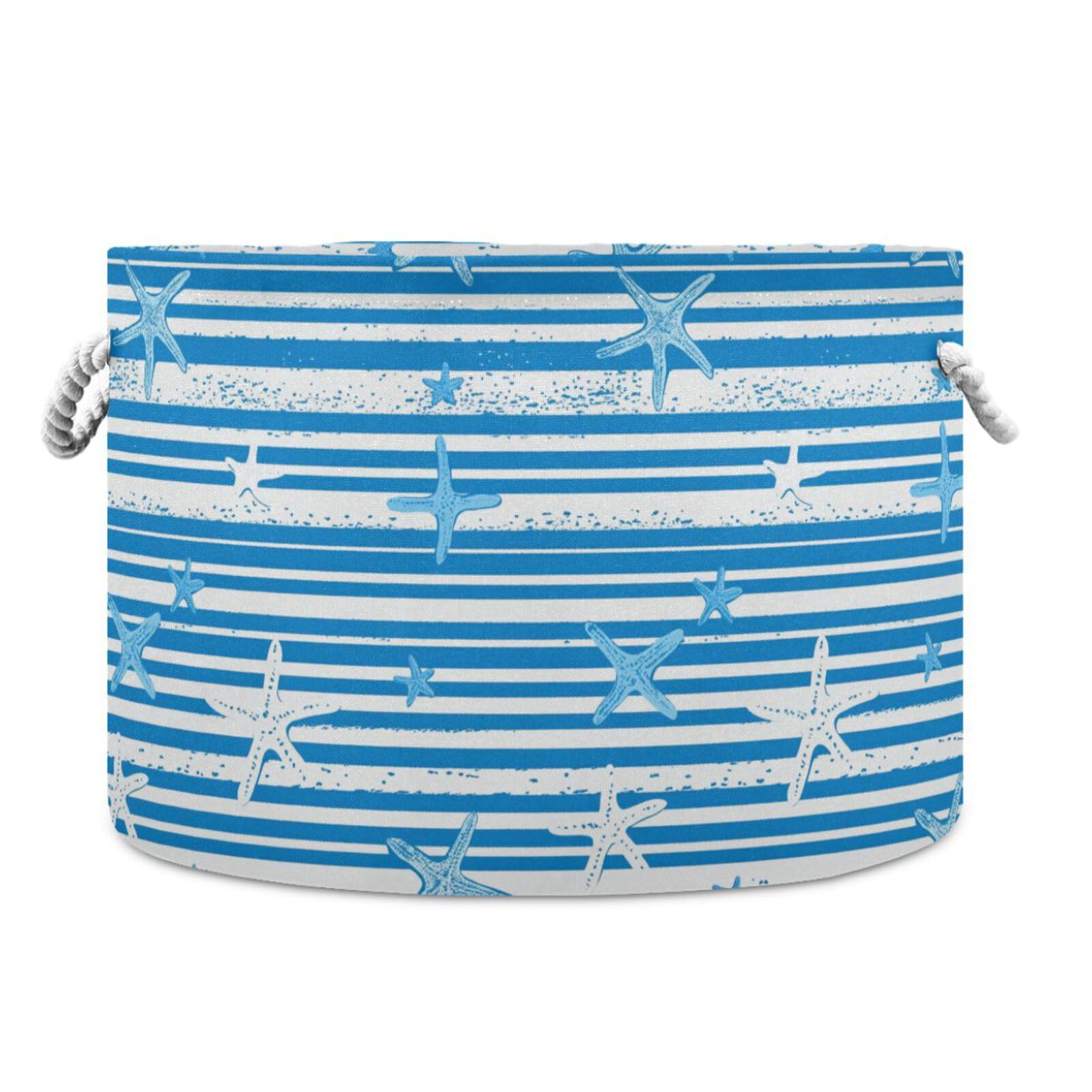 Blue White Starfish storage basket and waterproof fabric storage with sturdy handle bag Decore little for gift cubby store