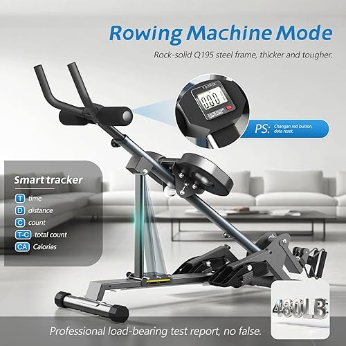 Miniatura 5 de Máquina de abdominales, máquinas de remo para el hogar, equipo de gimnasio en casa ajustable 5 en 1 con mostrador, silenciosa y plegable, la mejor