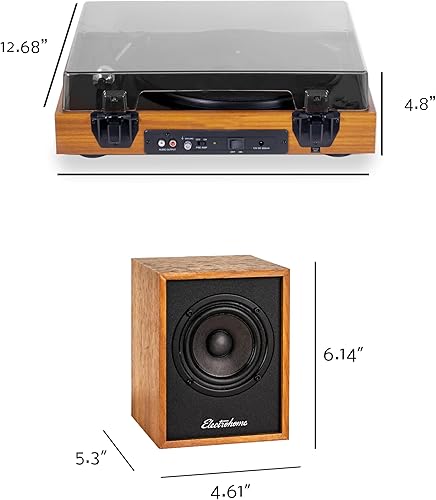 Miniatura 8 de Electrohome Montrose, reproductor de discos de vinilo actualizable con Huntley, altavoces Bluetooth alimentados, controlador de 3 pulgadas, para un