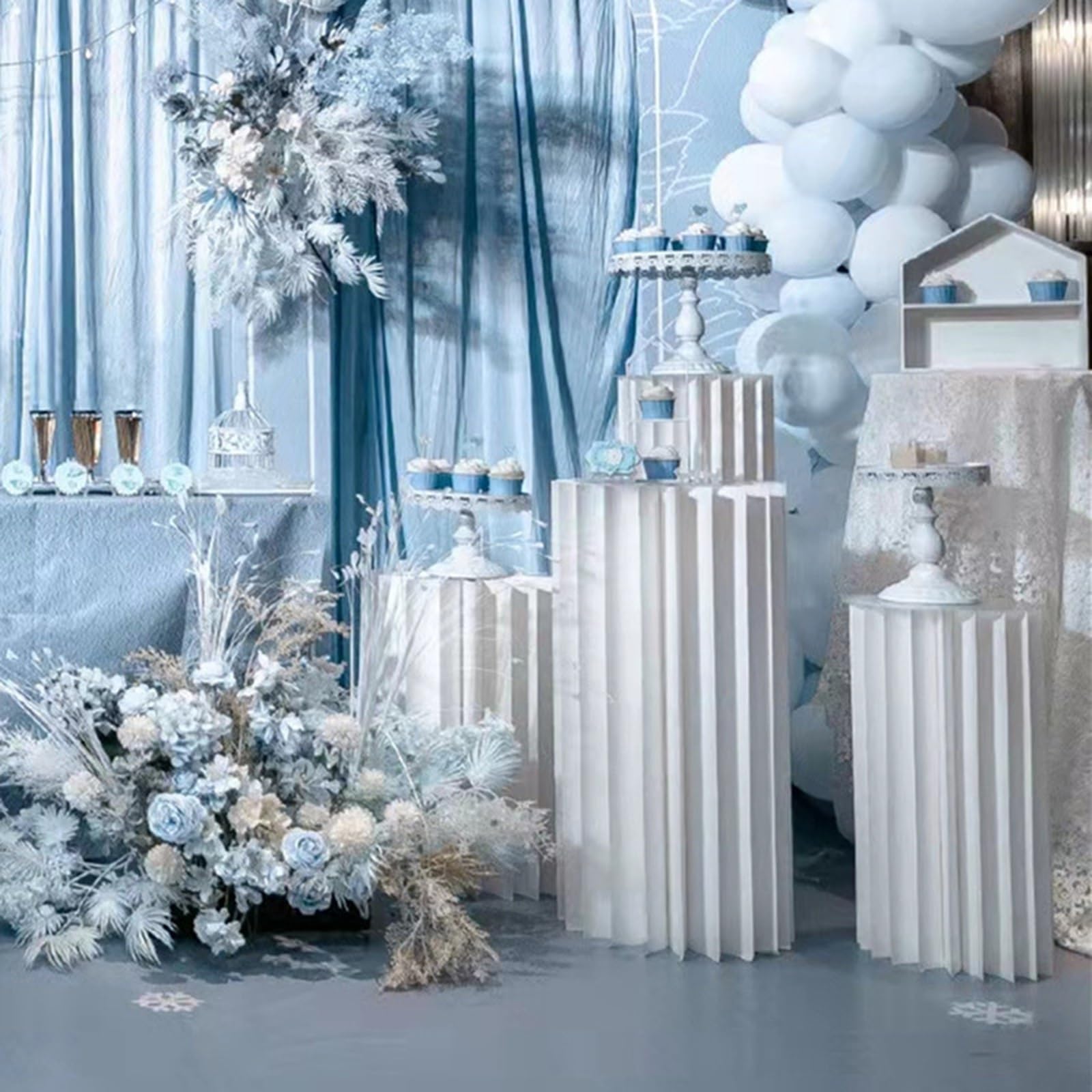 Soporte de cartón para flores, mesa de postre para boda, fiesta, decoración del hogar, 5 columnas de papel plegables, soporte de pedestal, soportes cilíndricos para fiestas, mesa de postre de pilar