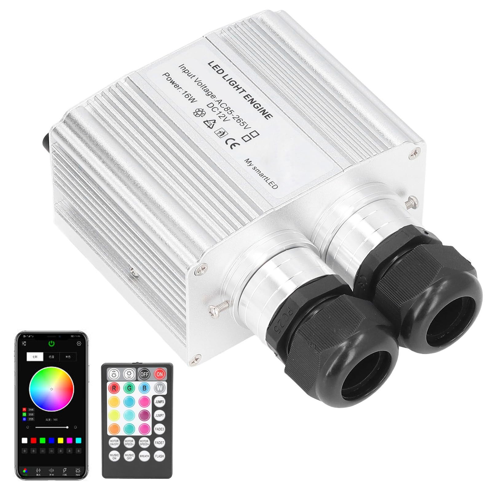Luce a Fibra Ottica 16W RGBW con Telecomando, Illuminazione Decorativa a Doppia Testa per Casa Arte Tende Schermi Auto, Controllo Vocale Luci LED Effetto Lampeggiante