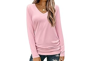 Womens Pink Long Sleeve V Neck Basic T-Shirt