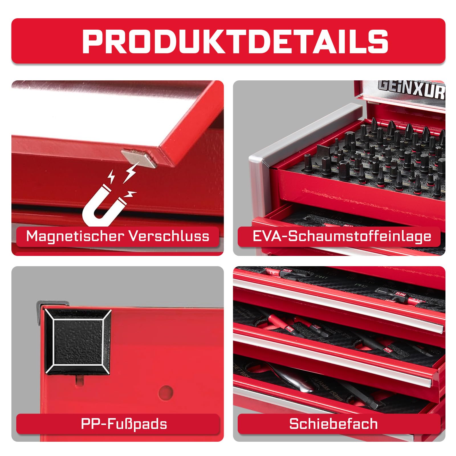 GEINXURN Lot de 103 embouts à choc magnétiques en acier S2 25/50/75/150 mm, tige hexagonale de 0,6 cm, magnétiseur/démagnétiseur, adaptateurs, mini cliquet et porte-embouts avec boîte de rangement en