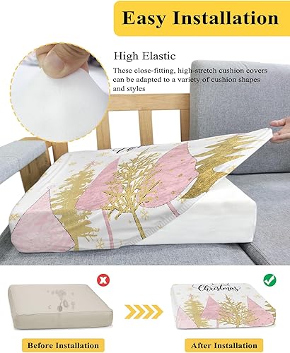 Miniatura 5 de Fundas de cojín elásticas para sofá, diseño de árbol de Navidad, seccionalindividualLT, funda protectora para muebles con parte inferior elástica,