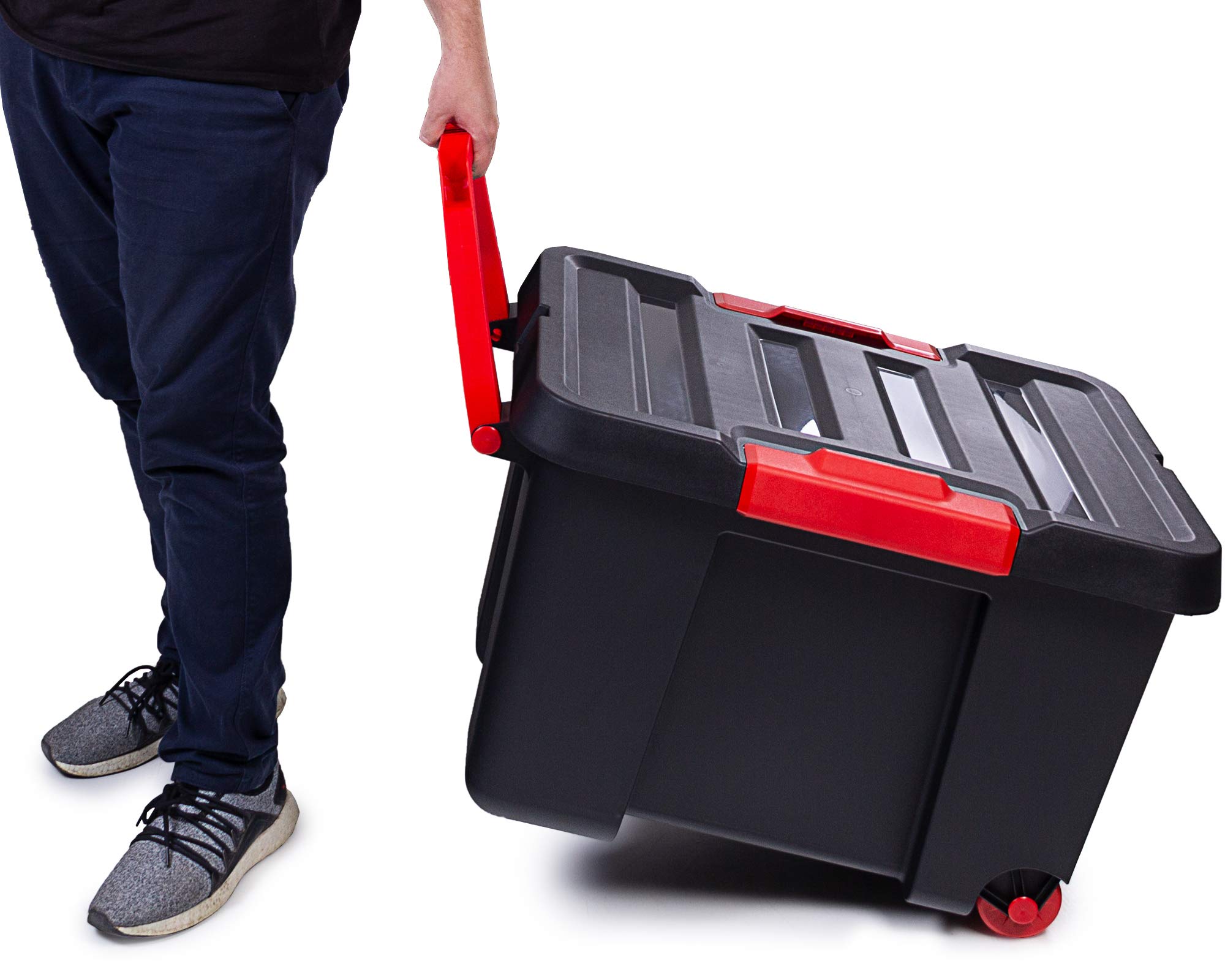 Ondis24 Aufbewahrungsbox mit Deckel Malle, Stapelbox Kunststoff, Werkzeugkasten rollbar, Transportbox 120L, abschließbar
