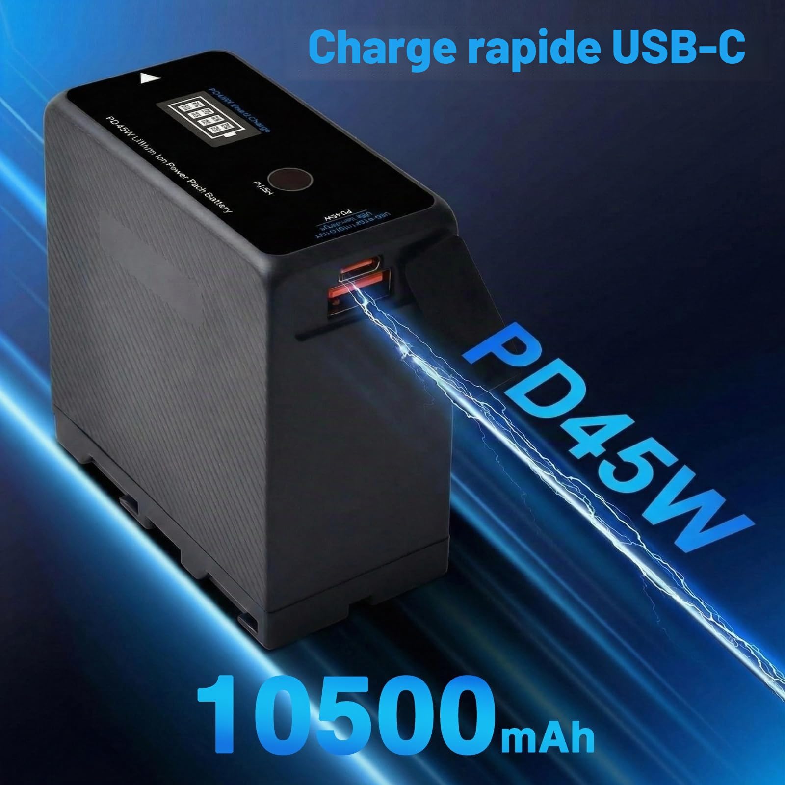 Batterie 10500 mAh PD 45 W USB-C NP-F pour Sony NP-F970 NP-F570 NP-F750 NP-F770 NP-F930 NP-F950 NP-F960 F750 F550 pour appareil photo, caméscope, moniteur, lumière vidéo LED