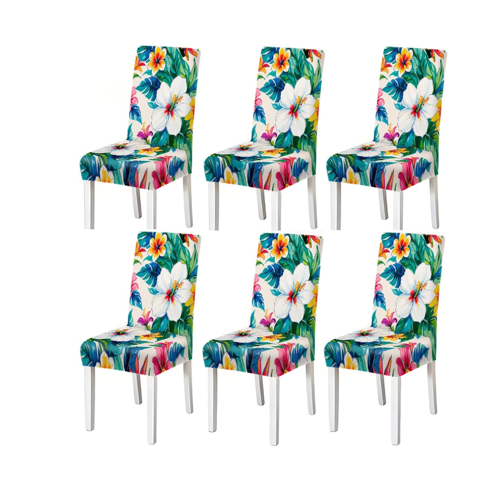 KXUAUV Tropical Hibiscus Monstera Floral Print Dining Chair Covers, Stretch Slipcovers For Kitchen Dining Room Summer, 2/4/6PCS Seat Protectors for Restaurant Hotel Party(6PCSChair cover)