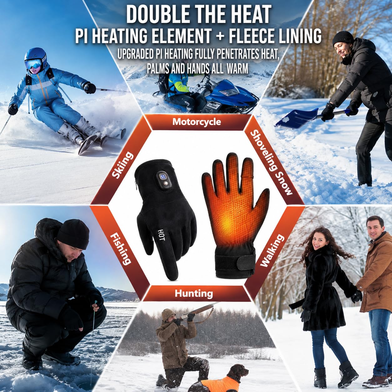 Gants Chauffants Électriques, 2000mAh Rechargeable pour Homme Femme