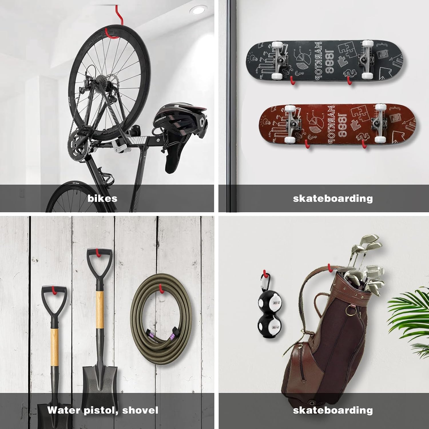 Red Garage Hooks for Hanging Bikes, 6 Pcs Wall Ceiling Bike Rack image 5