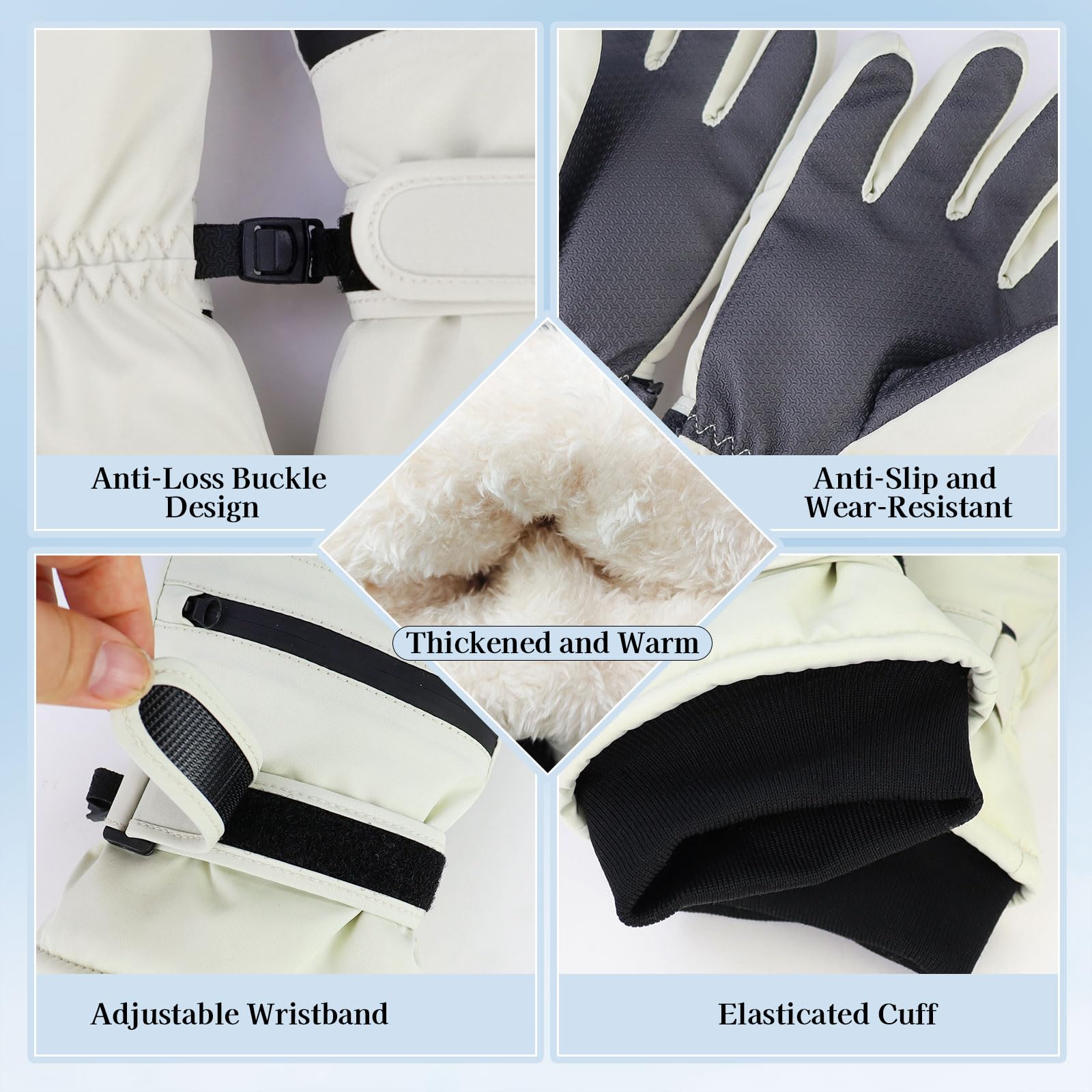 Guantes de esquí impermeables para mujer térmicos a prueba de viento con bolsillo cremallera