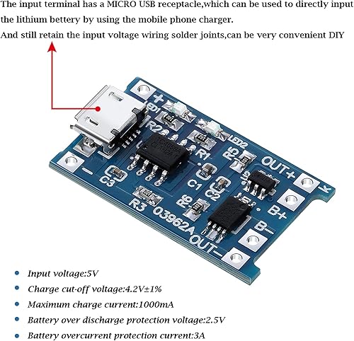 Miniatura 2 de Weewooday Módulo de carga Placa de carga de batería con protección de batería BMS 5v Micro USB 1a Módulo de carga de litio (40 piezas)