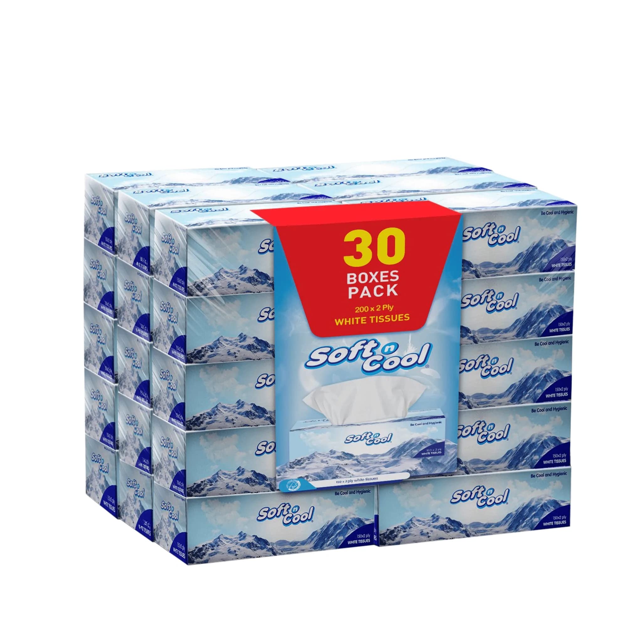 – Soft N Cool Soft Facial Tissue 200 Sheets 2 Ply ,5 Boxes X 6 Outer Sterilized Tissue , 30 Boxes