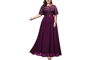 Elegant Plus Size Sequin Lace Evening Maxi Dress