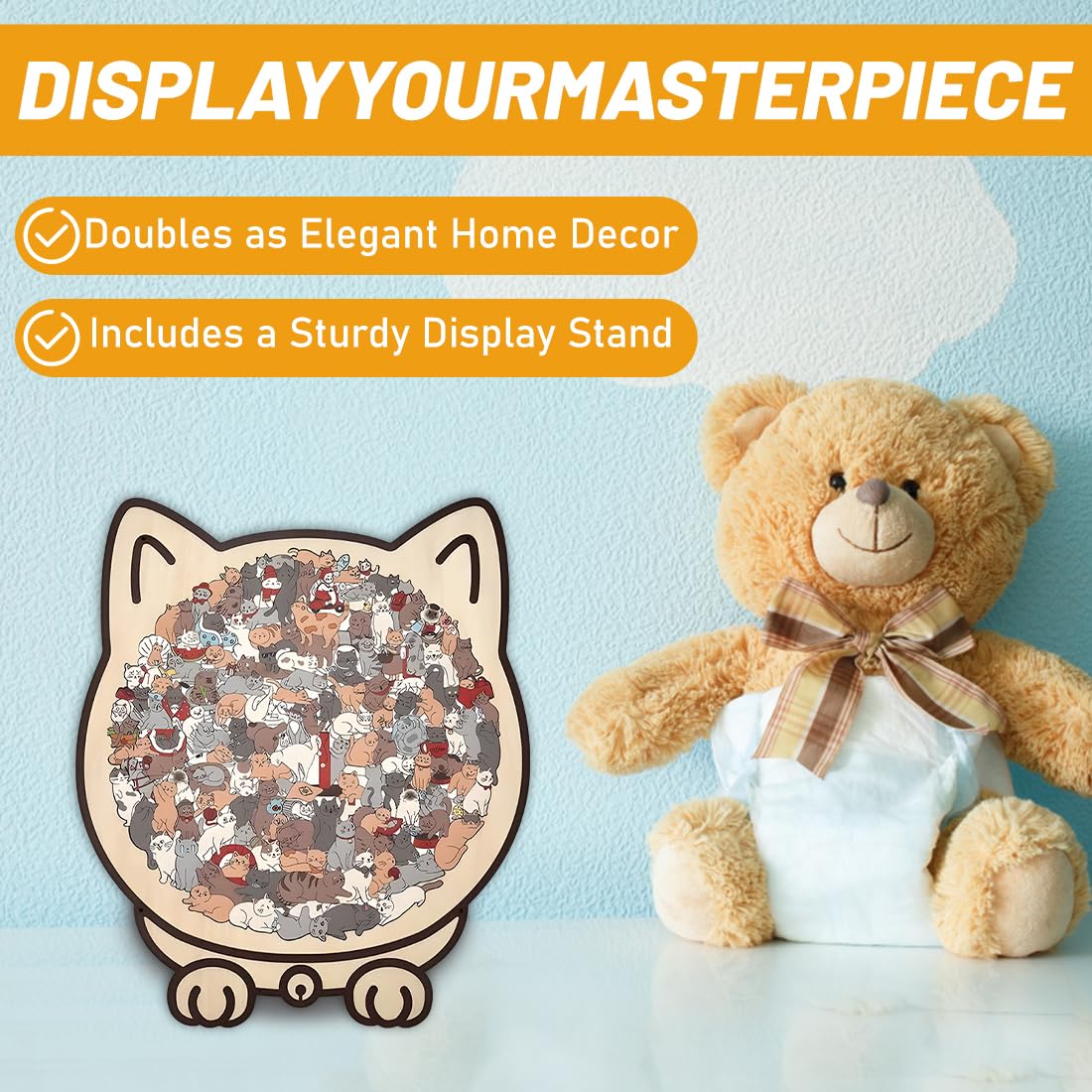 Puzzle en bois 135 pièces Silhouette de chat Morandi formes animales découpe au laser cadeau DIY décoration intérieure