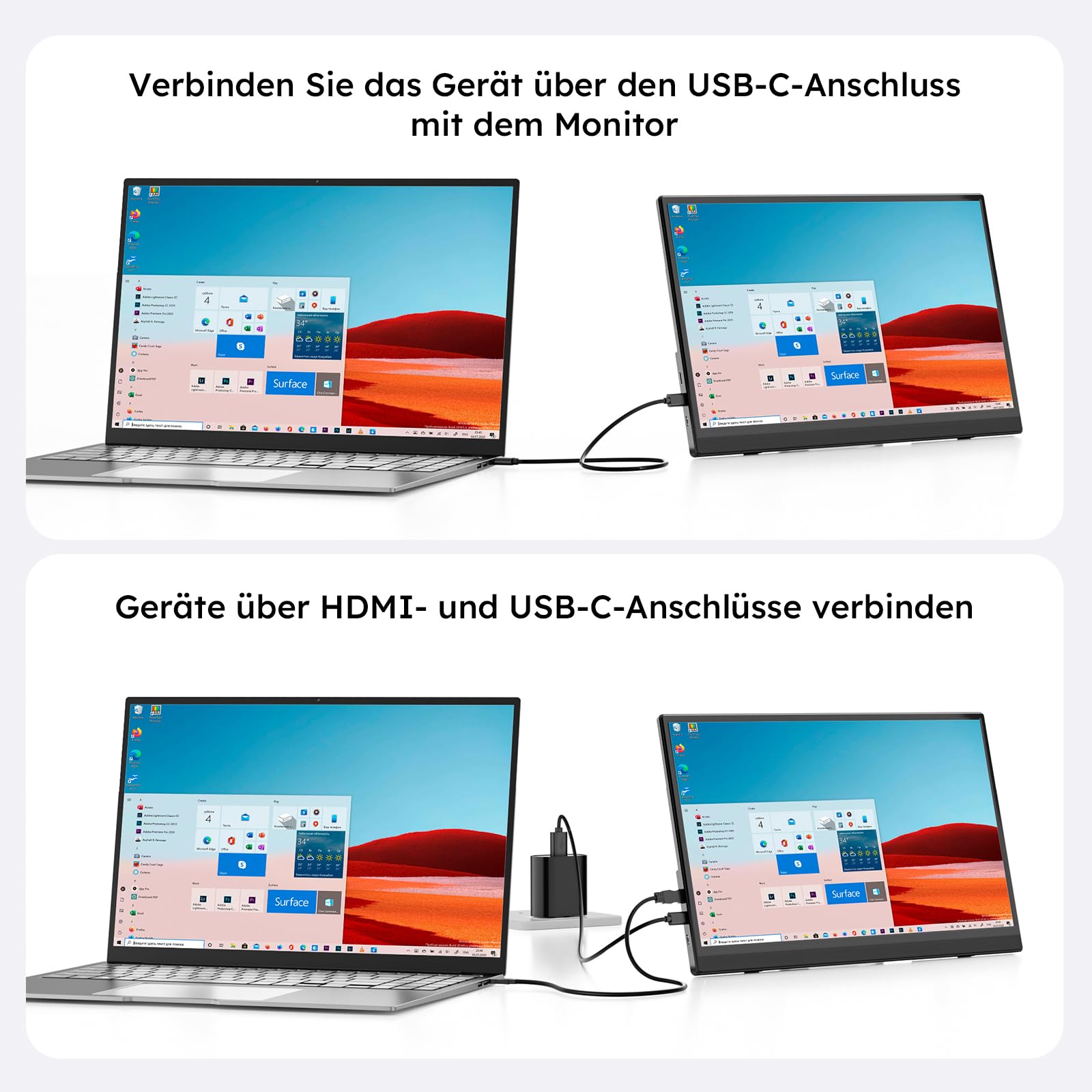 Tragbarer Monitor 15,6'' FHD 1080P IPS – Ultradünnes Portable Monitor mit Ständer, VESA-Befestigung und Lautsprechern, Mini HDMI/USB-C, kompatibel mit Laptop/PC/Mac/Xbox/PS/Switch