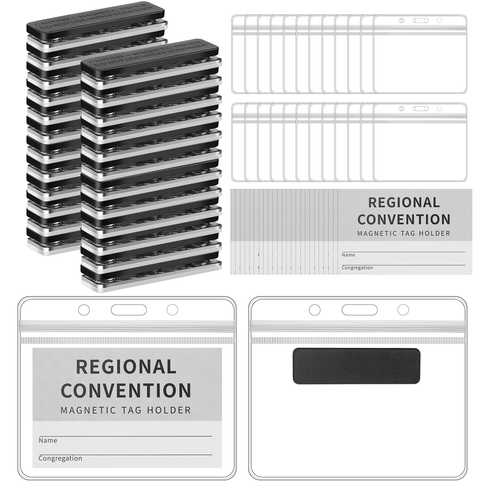 Colingmill 24 Sets The Witnesses Convention Magnetic Badge Holder Regional Magnetic Waterproof ID Card Holder Kit Witnesses Ministry Supplies