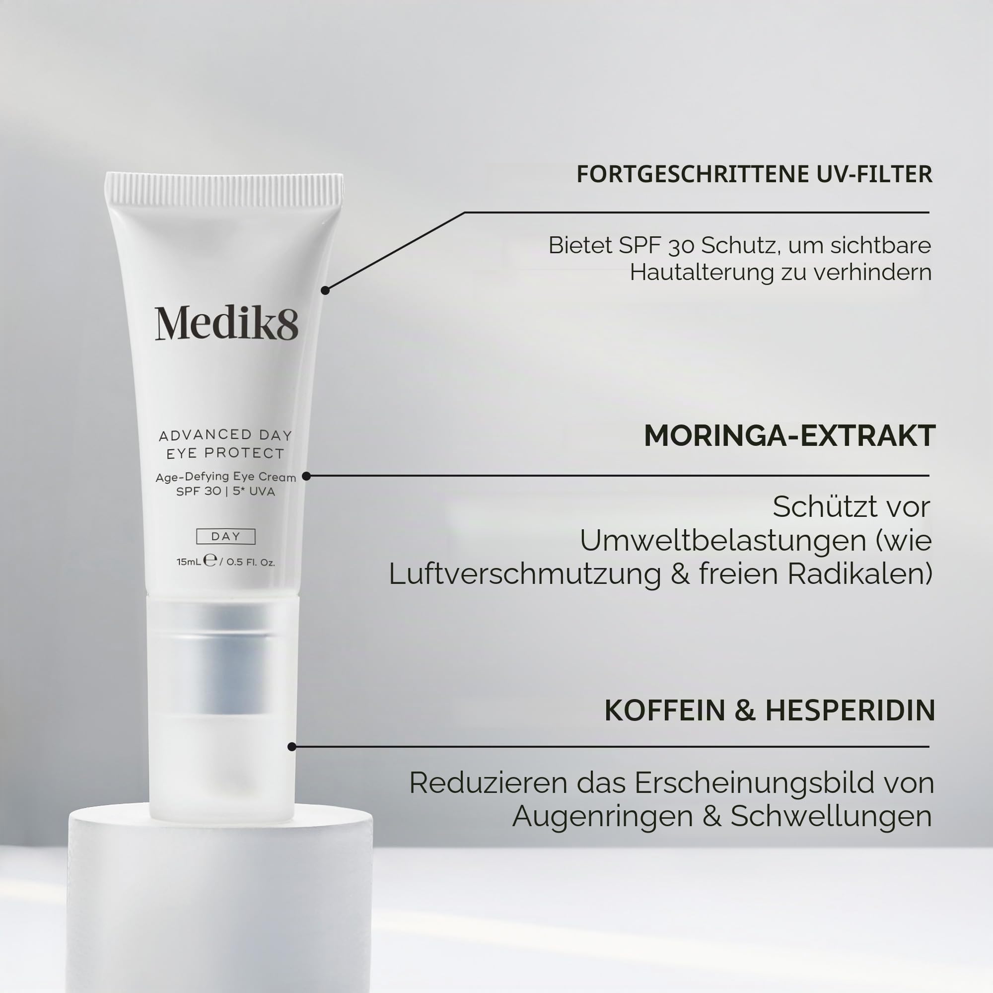 Medik8 Advanced Day Eye Protect - Anti-Aging-Augencreme - LSF 30 - Wirkt gegen dunkle Augenringe, beugt Falten vor und glättet diese - 15ml | LSF 30 5* UVA-Schutz, erhält eine jugendlich aussehende Augenpartie, multifunktionale Abwehr gegen Alterung Augen