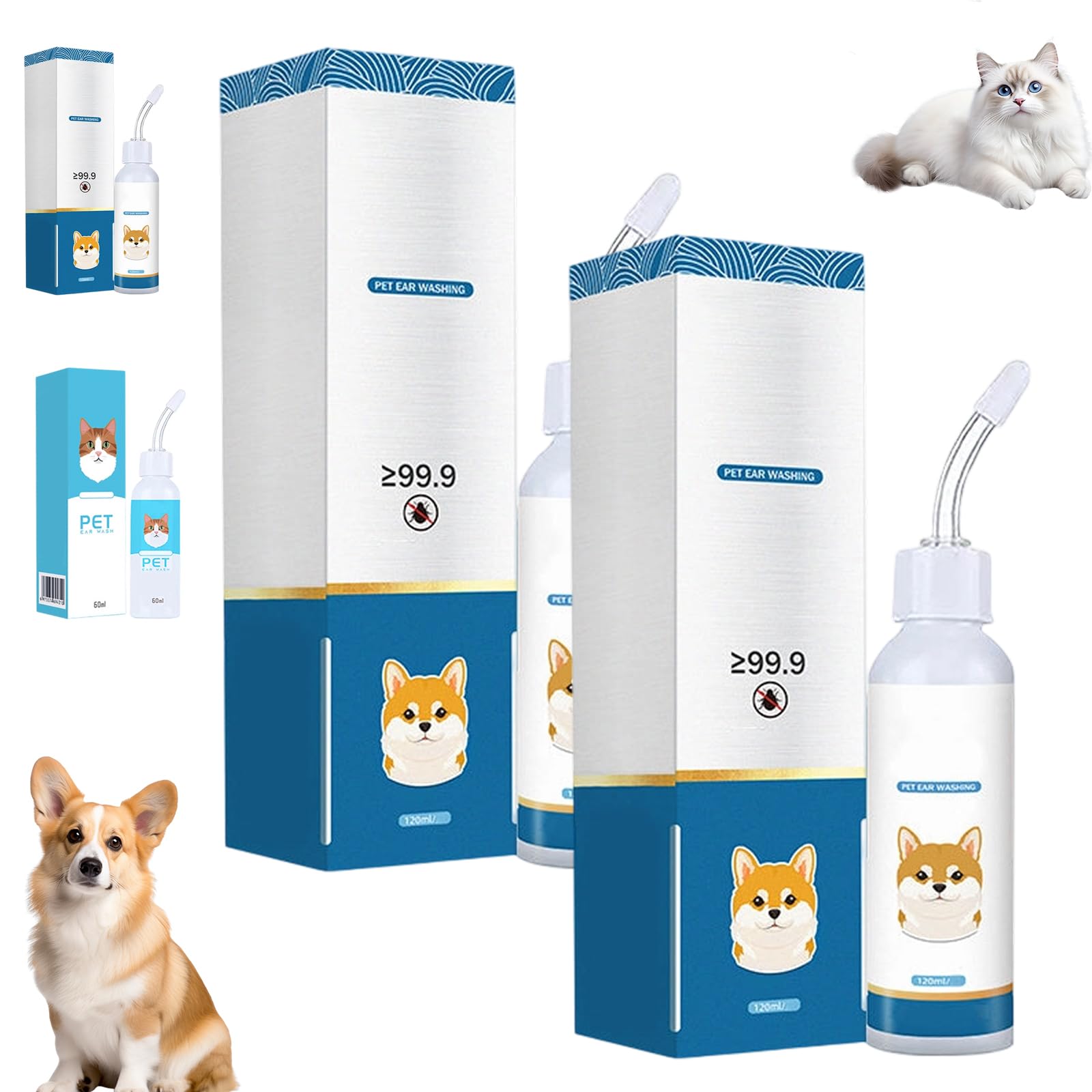 Ear Cleaner Relieves Itching in Dogs & Cats, Cat Ear Cleaner (2pcs,120ml)