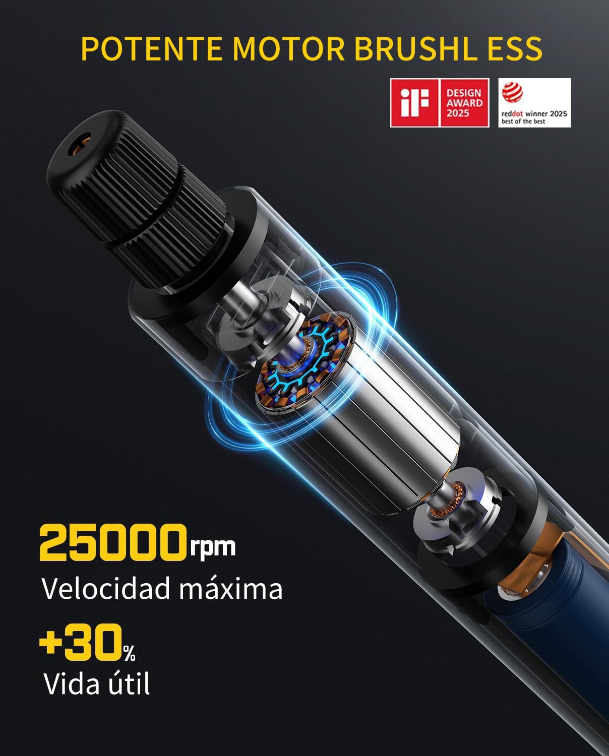 Kit Herramienta Rotativa Inalámbrica Fanttik F2 Master Mini, Motor NeoPulse, 5 Velocidades, 25.000 RPM, 35 Accesorios Con Base Revostor, Grabador, Lijado 3D, Pulido, Perforación y DIY