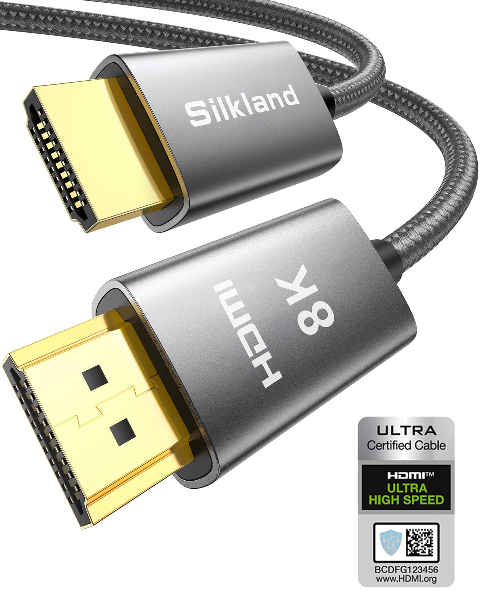 Silkland 8K HDMI 2.1 Kabel, HDMI Kabel eARC für Soundbar 48Gbps, PS5 HDMI Kabel 4K@120Hz, 2K@240Hz/144Hz, 8K@60Hz, Dynamic HDR10, Dolby Atmos, HDCP 2.2/2.3 kompatibel mit Fire TV, HDTV, Laptop
