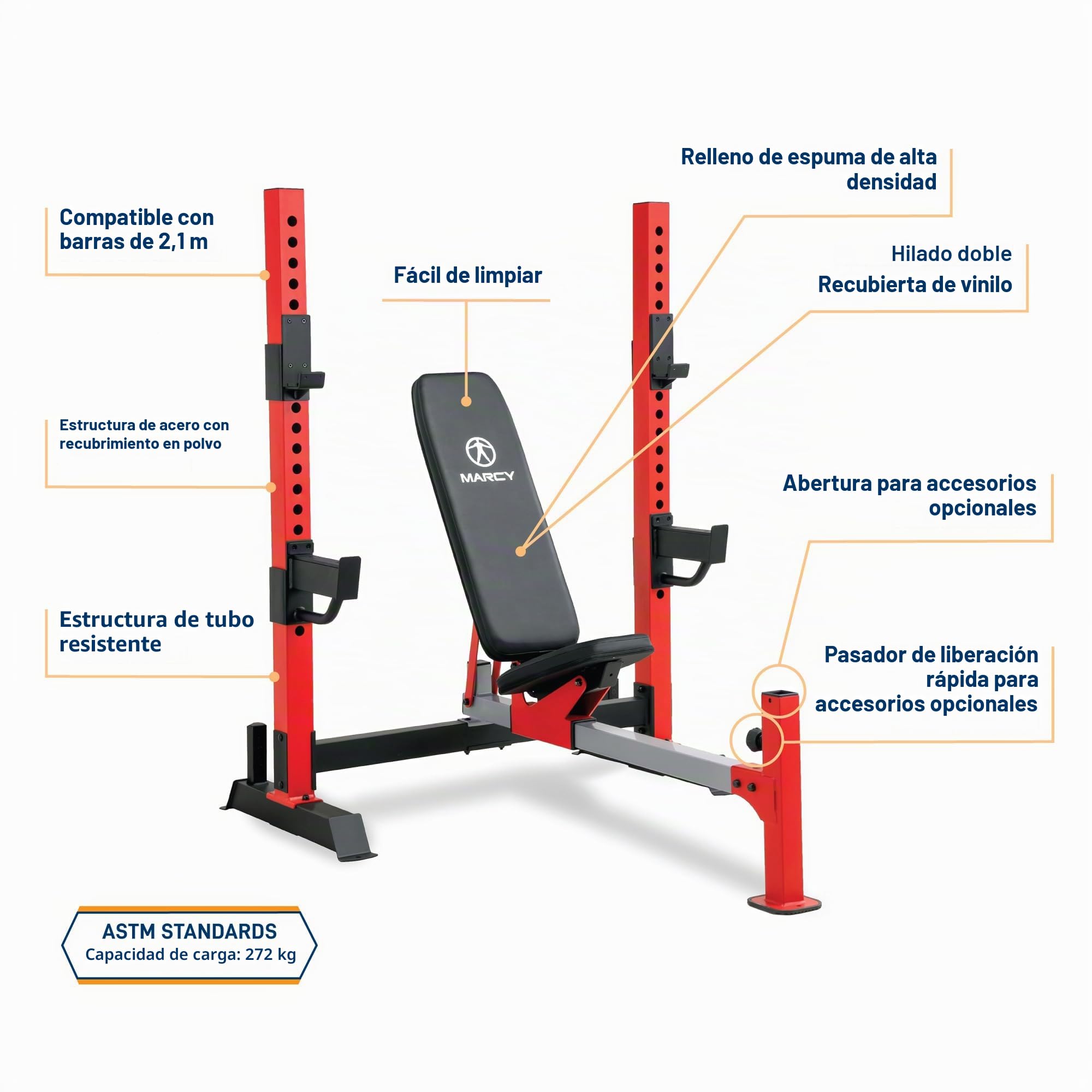 Marcy Banco Olímpico MWB-7096 - Ancho postes 108cm - Peso soportado 272kg
