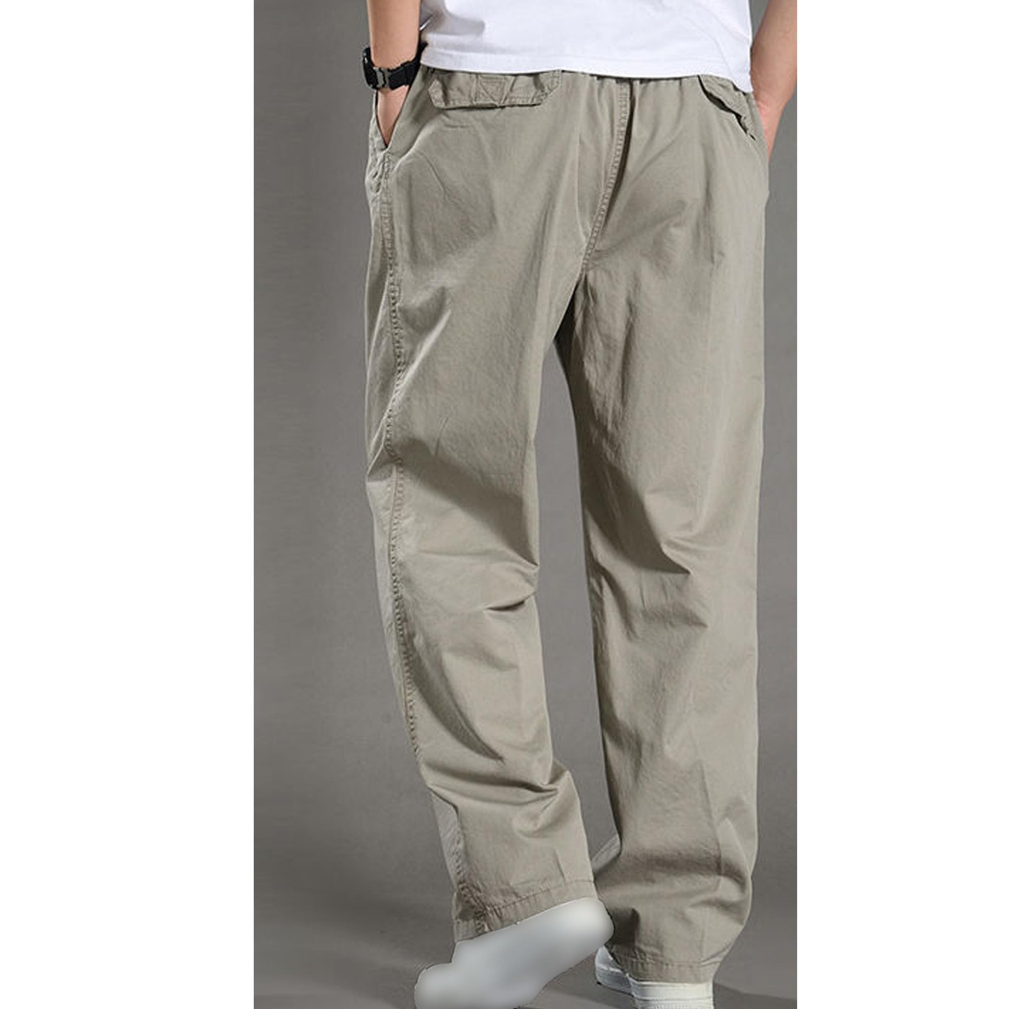 JEKE-DG Mens Casual Drawstring Cargo Pants Lightweight Relaxed Fit Sweatpants Straight Fit Trousers with Pockets (Medium,Light Gray 1)