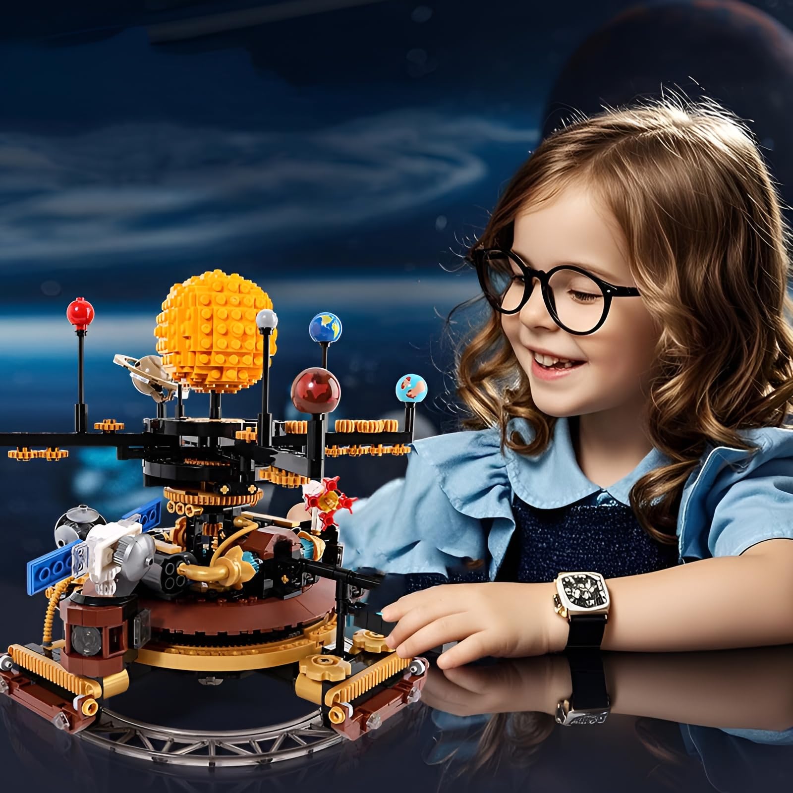 Sonnensystem-Block-Set, rotierende Planetarium-Blöcke mit 9 Planeten und Monden, STEM Lernspielzeug für Astronomie-Enthusiasten, Wissenschaft Astronomie Geschenk für 6-Jährige (946PCS)