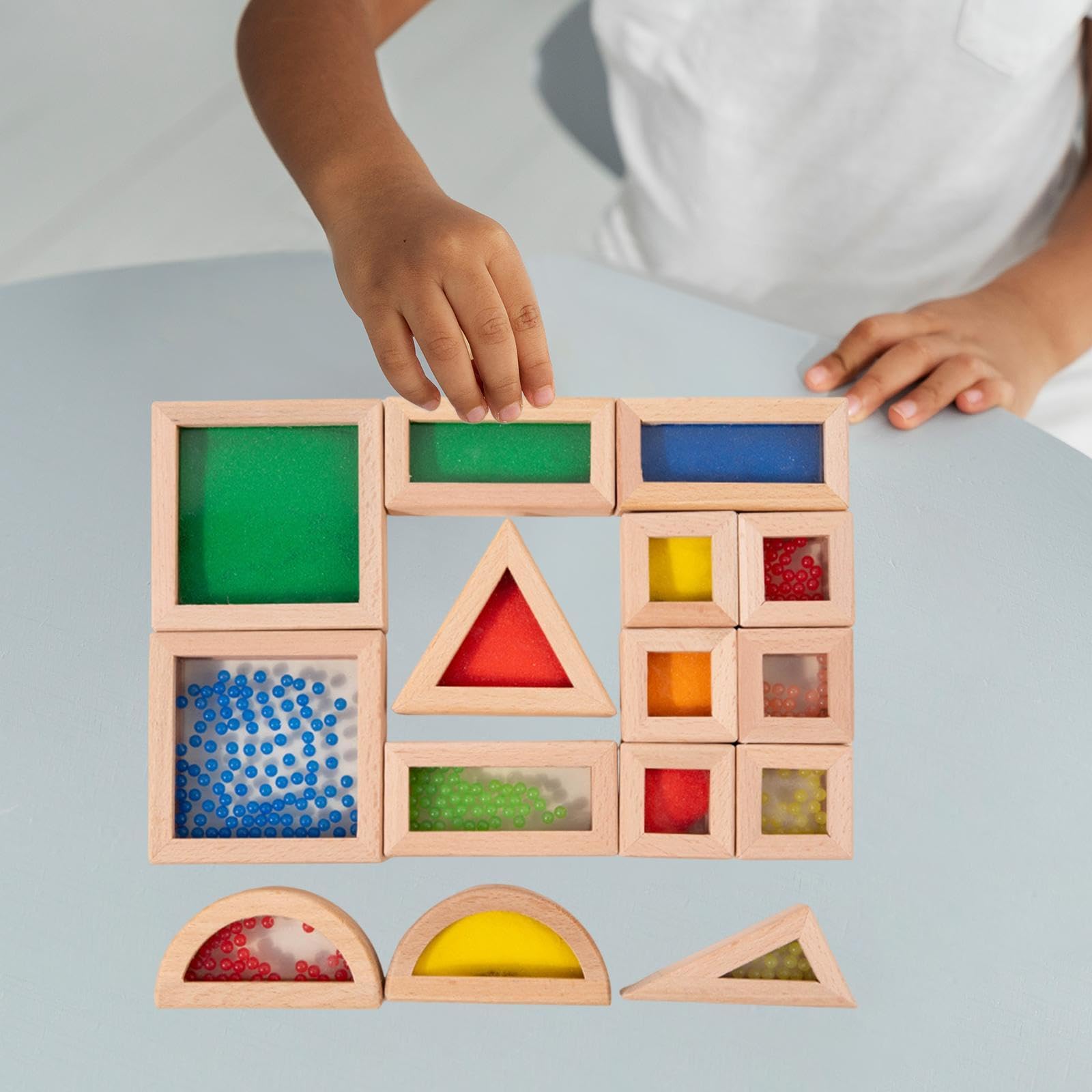 Qianly Blocchi Da Costruzione in Legno, Blocchi Geometrici, Set di Blocchi Impilabili per Lo Sviluppo Della Motricità Fine, Giocattoli Da Costruzione, 15 Pezzi, Taglia unica bambino